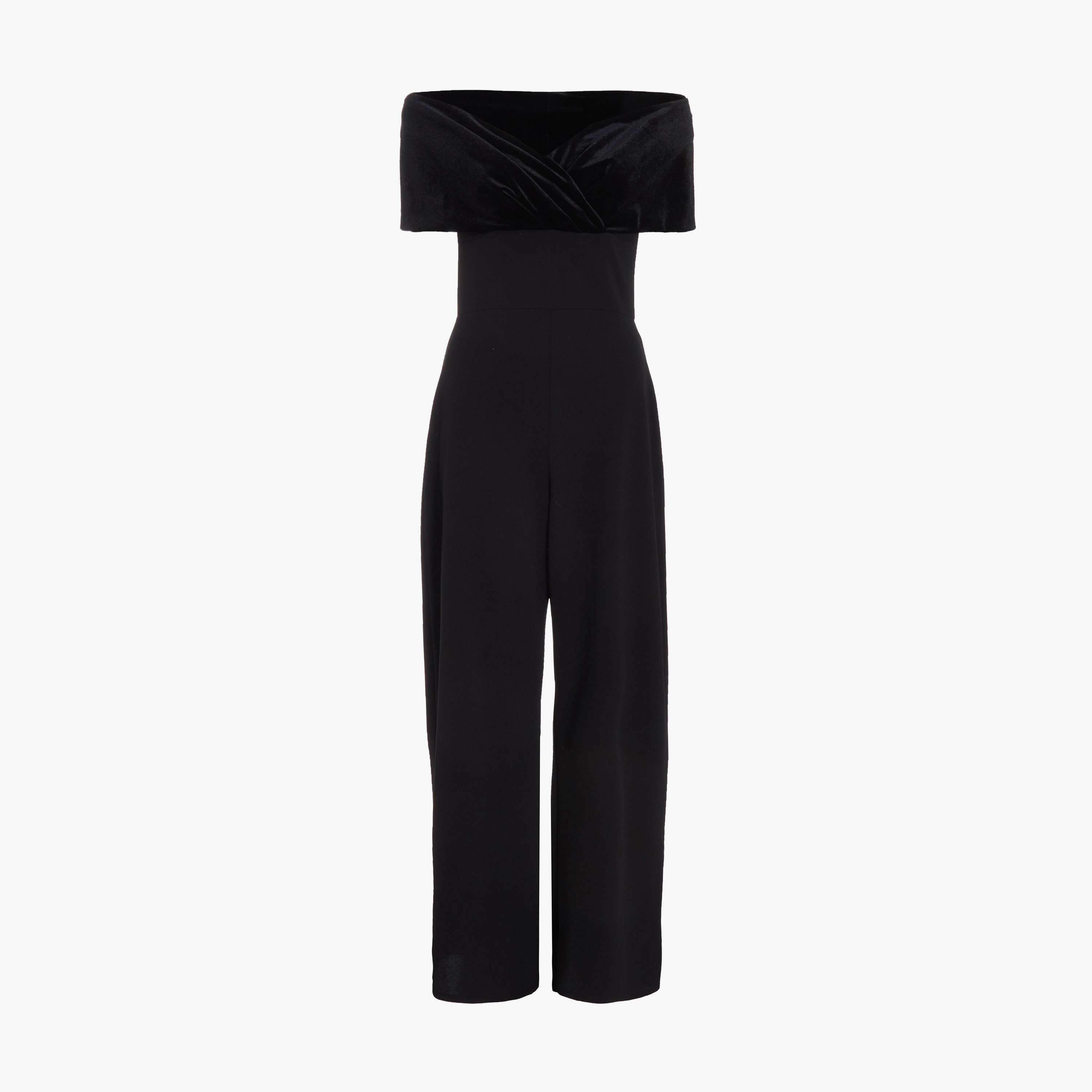 Quiz Black Velvet and Scuba Crepe Bardot Jumpsuit-women-clothing-jumpsuits-image-4