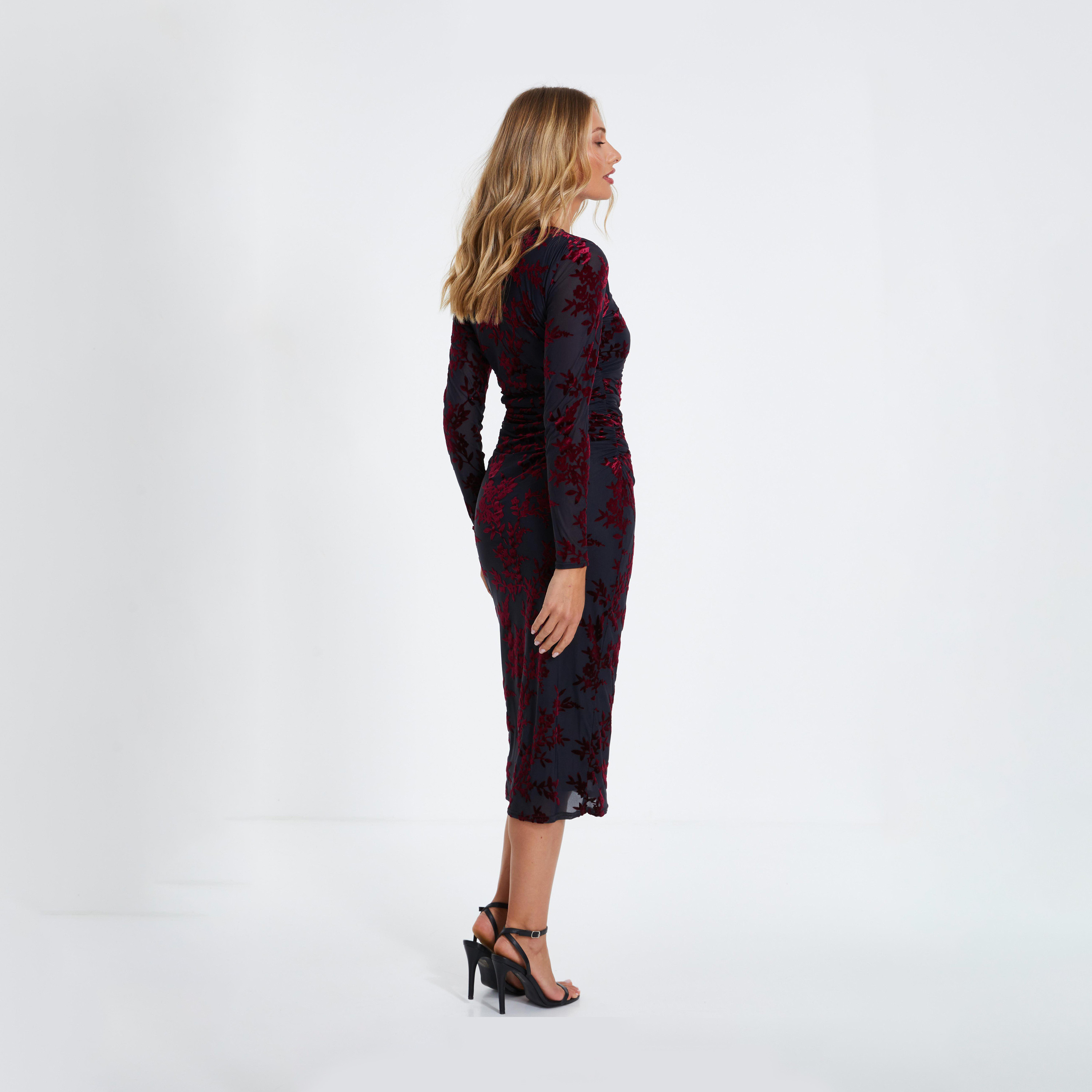 Quiz Berry Floral Devore Long Sleeve Midi Dress-women-clothing-dresses-image-2