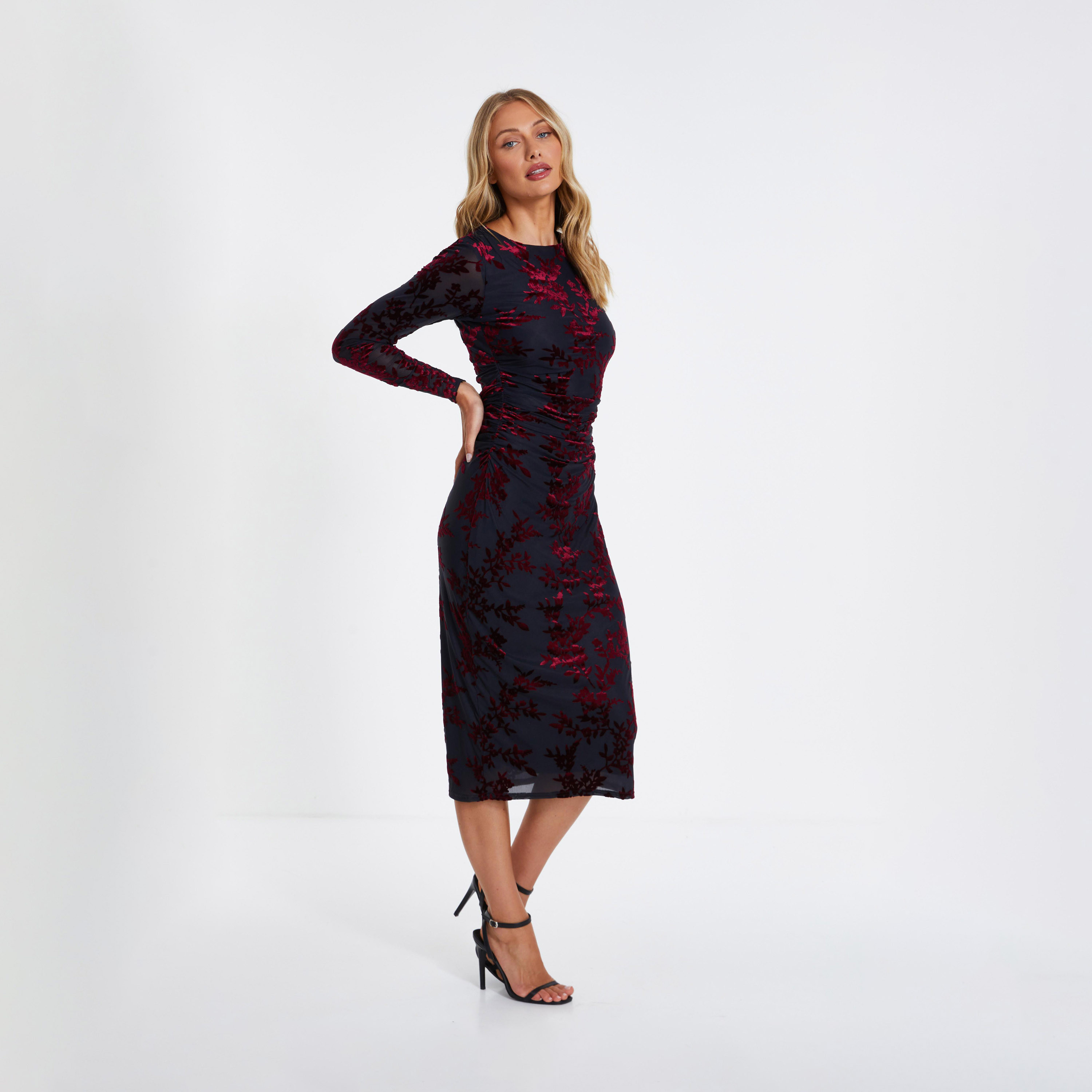Quiz Berry Floral Devore Long Sleeve Midi Dress-women-clothing-dresses-image-3