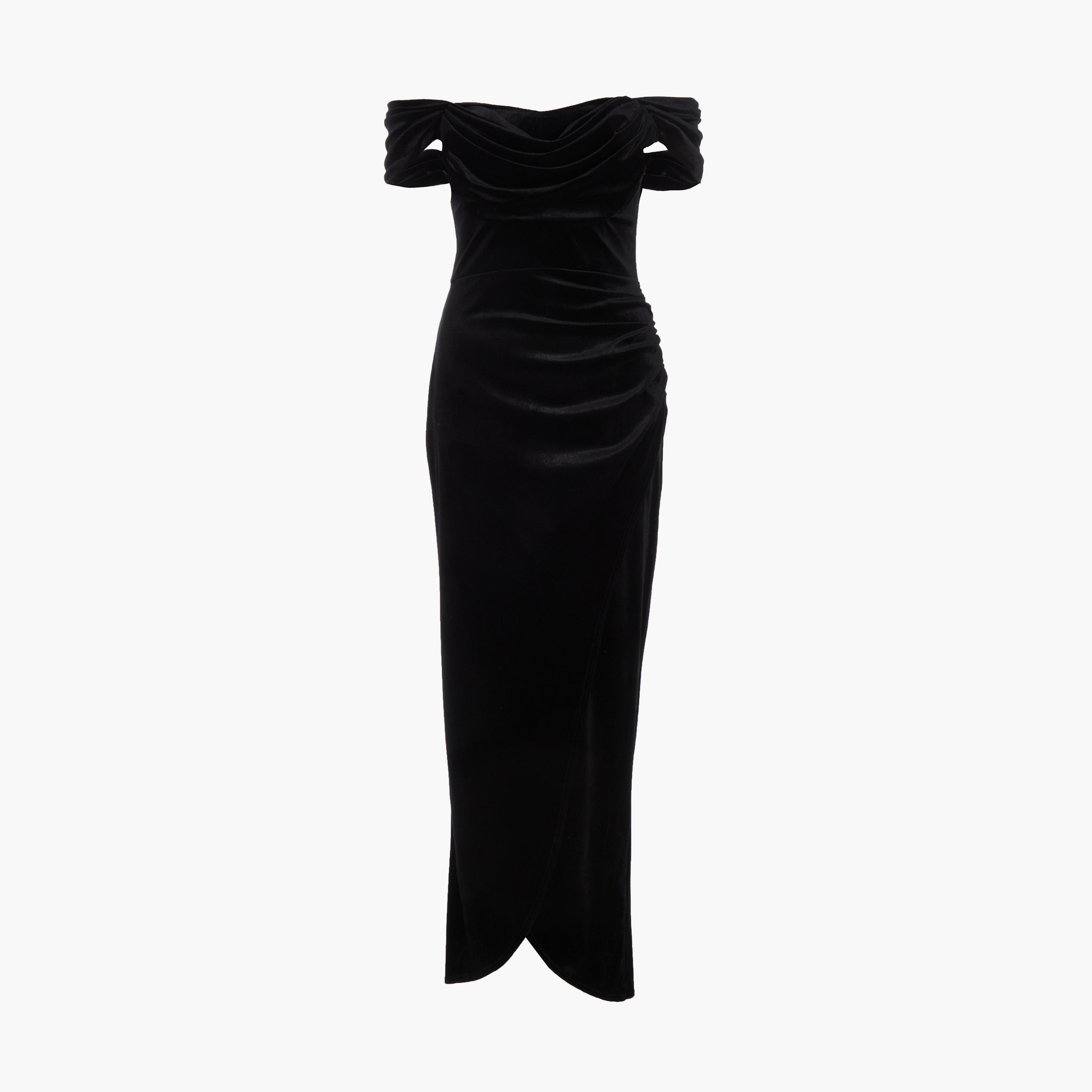 كويز-  فستان سهرة ماكسي من المخمل الأسود بقصة باردو-women-clothing-dresses-image-5