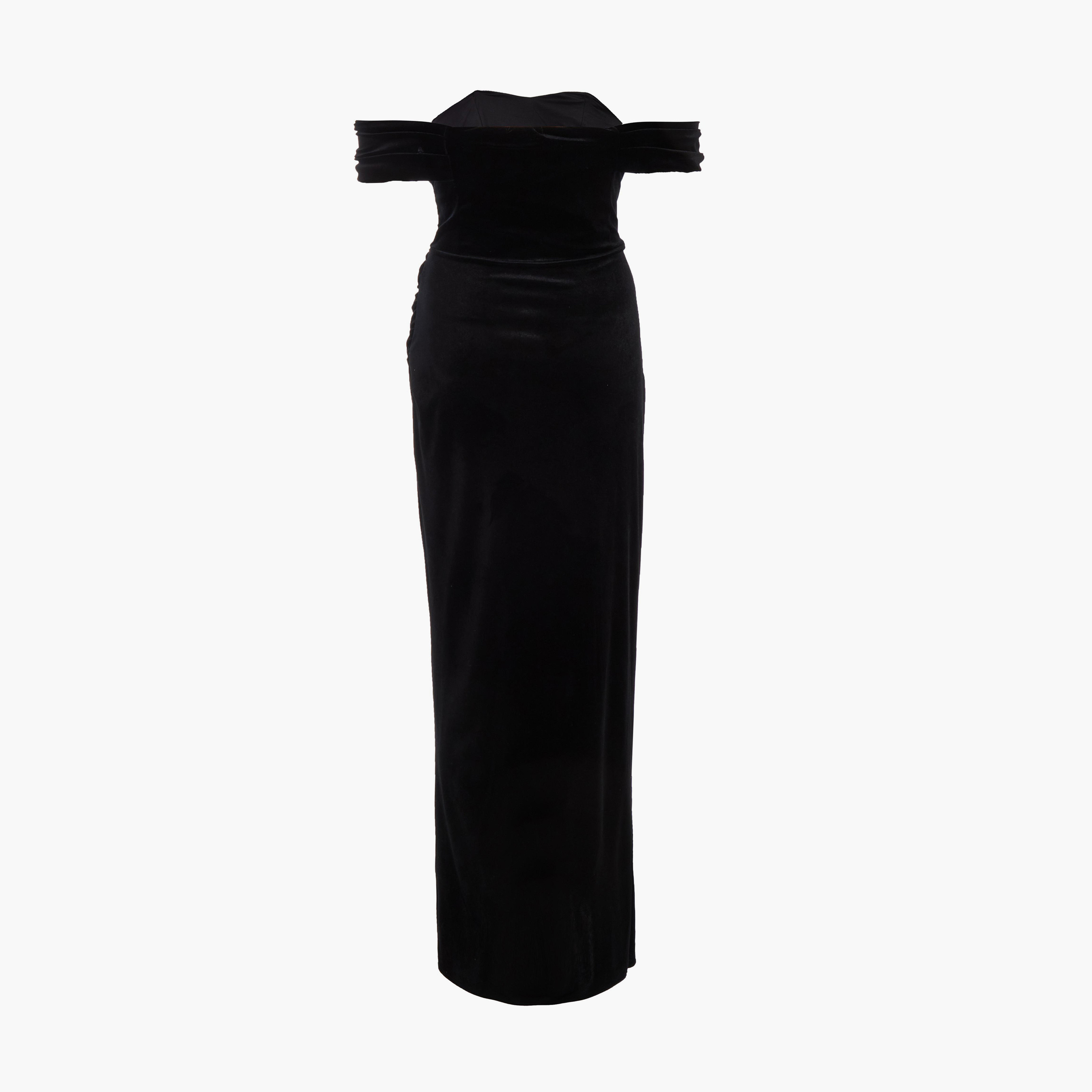 كويز-  فستان سهرة ماكسي من المخمل الأسود بقصة باردو-women-clothing-dresses-image-6