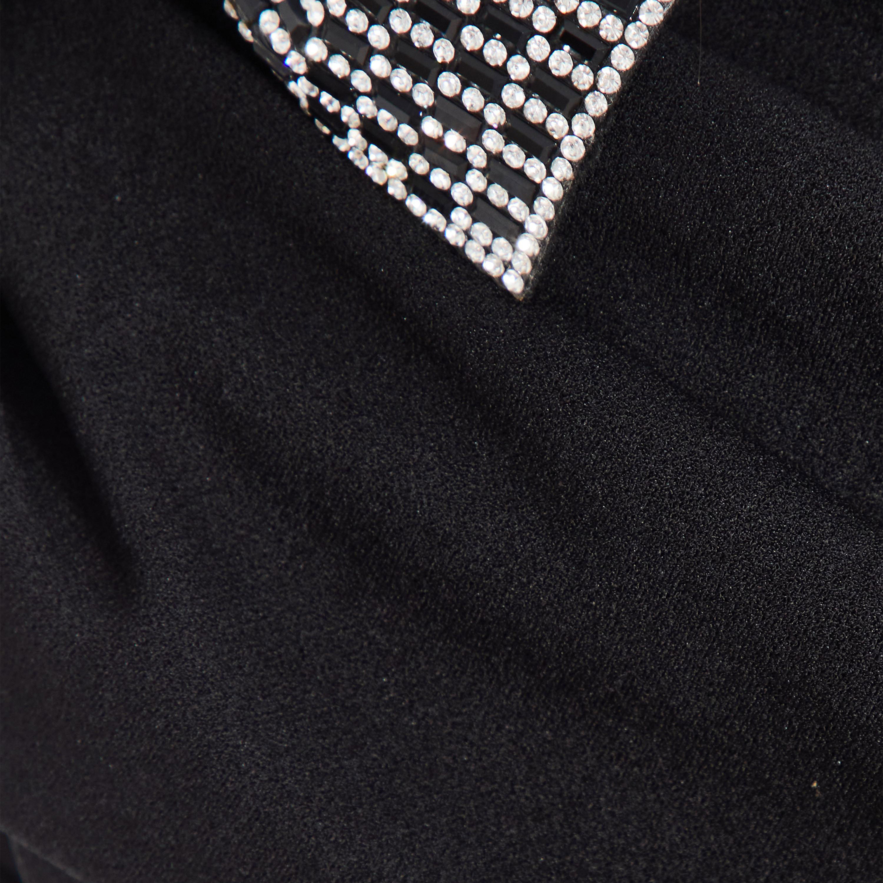 كويز-  فستان ماكسي سهرة من قماش الكريب سكوبا بشريط زخرفي أسود باردوت-women-clothing-dresses-image-3