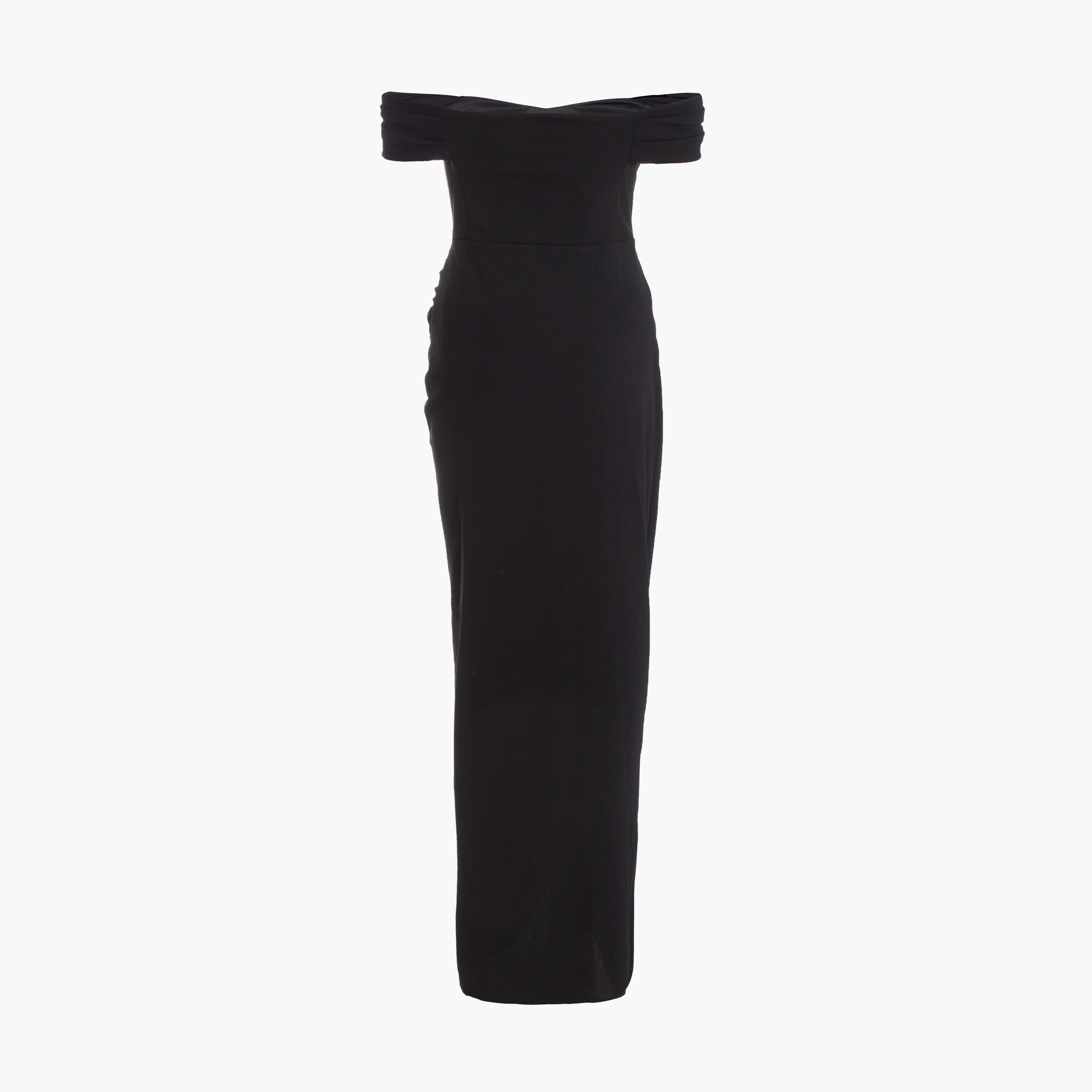 كويز-  فستان ماكسي سهرة من قماش الكريب سكوبا بشريط زخرفي أسود باردوت-women-clothing-dresses-image-5