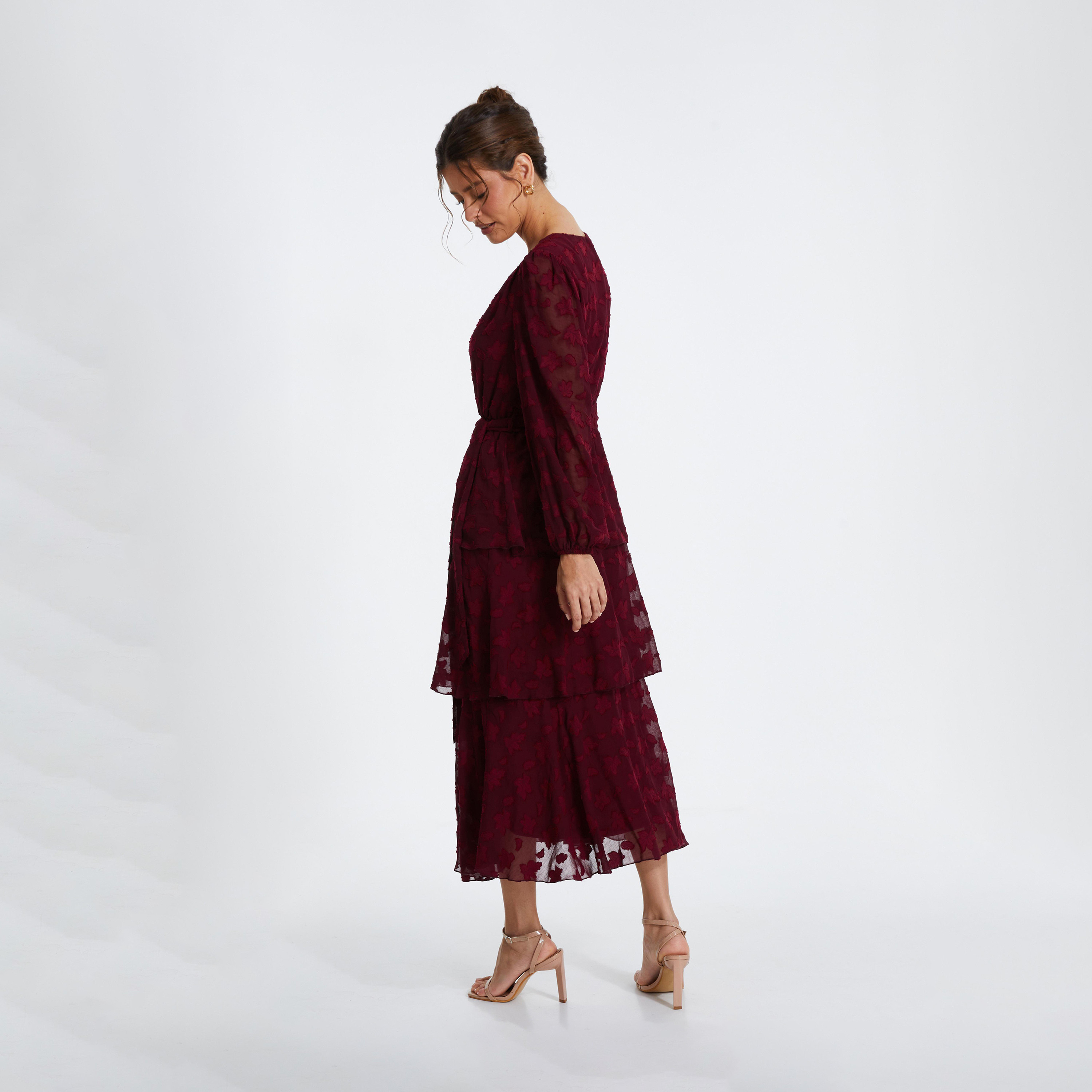 Quiz Berry Jacquard Tiered Midi Dress-women-clothing-dresses-image-2