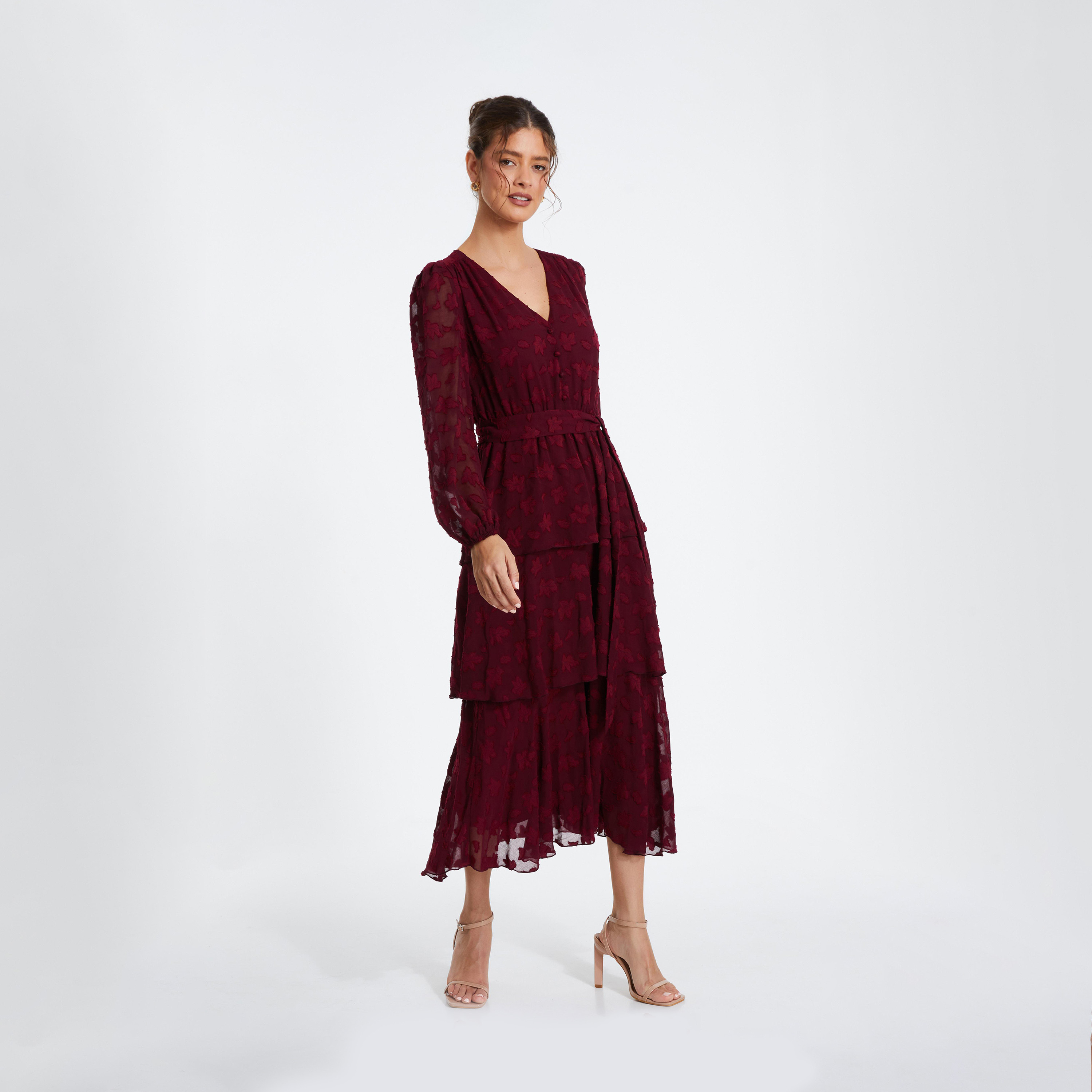 Quiz Berry Jacquard Tiered Midi Dress-women-clothing-dresses-image-3
