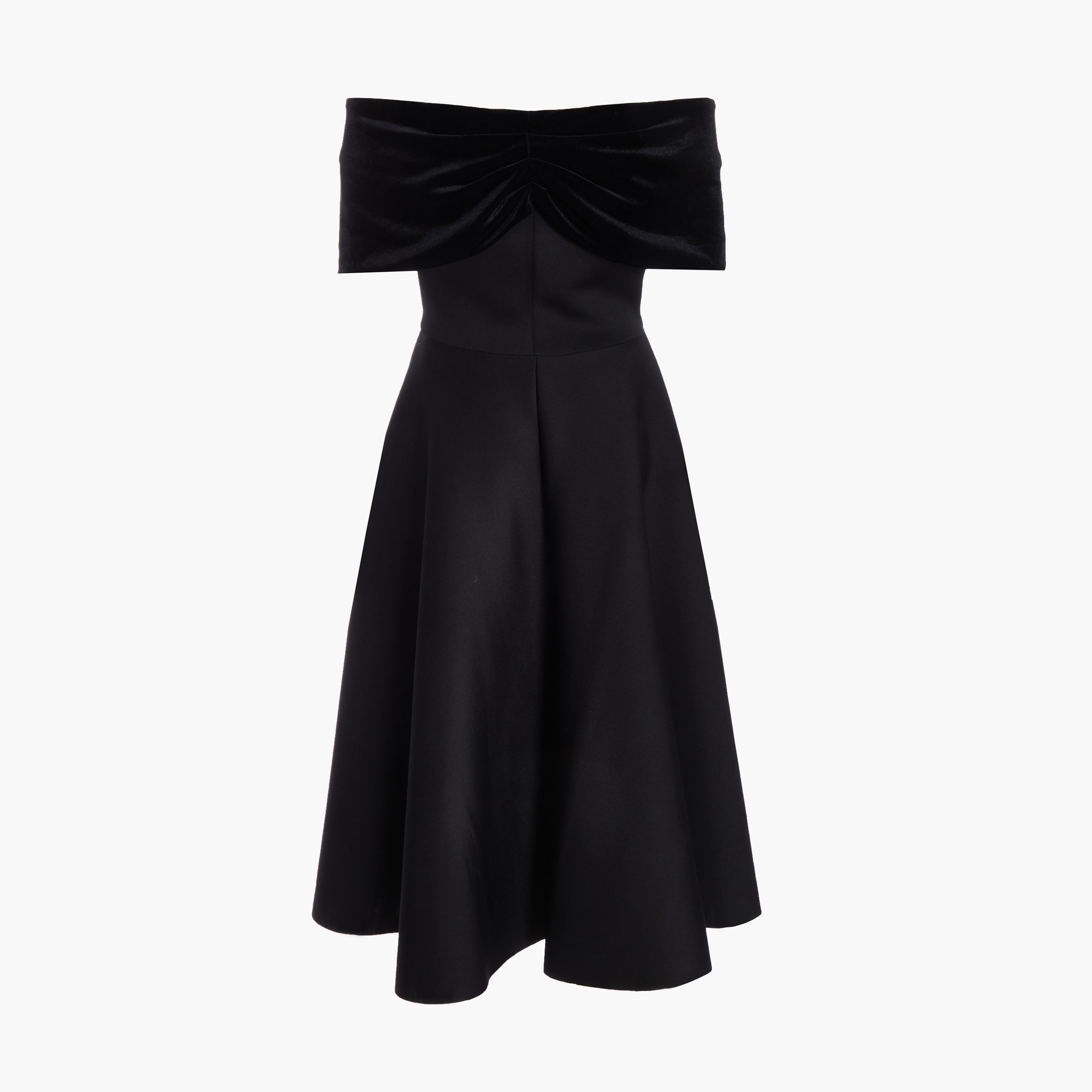 كويز- فستان سهرة ميدي أسود بكتف مكشوف من المخمل وفوم الكريب-women-clothing-dresses-image-6