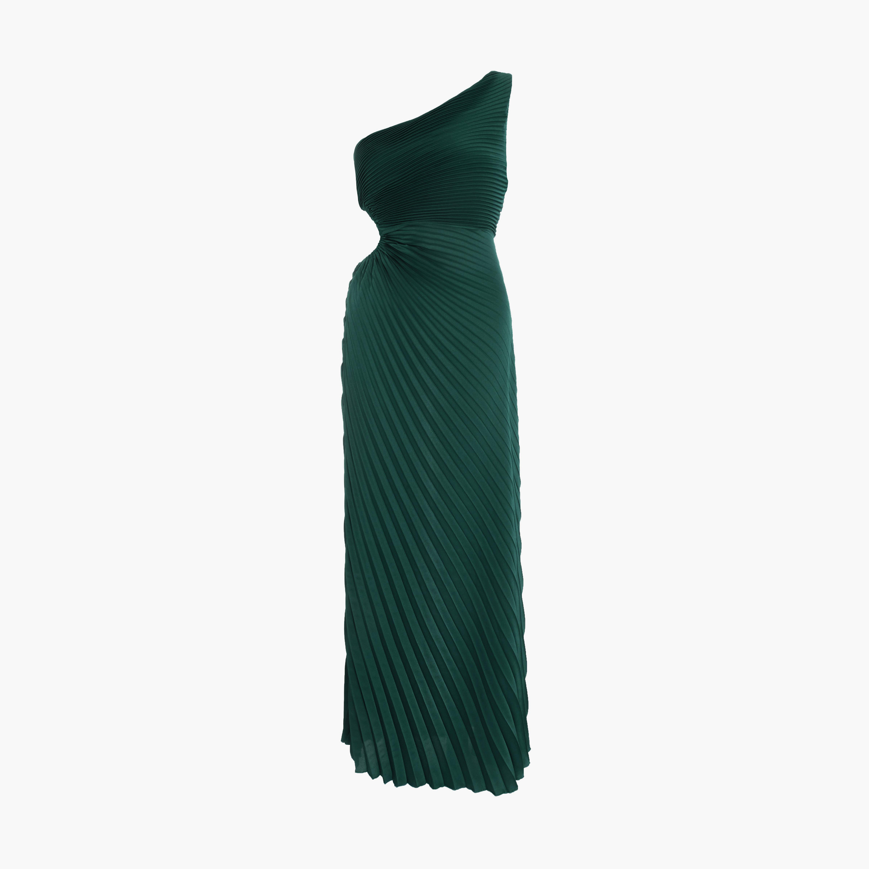كويز-  فستان سهرة ماكسي من الساتان الأخضر الداكن بقصة باردو وبكتف واحد-women-clothing-dresses-image-5