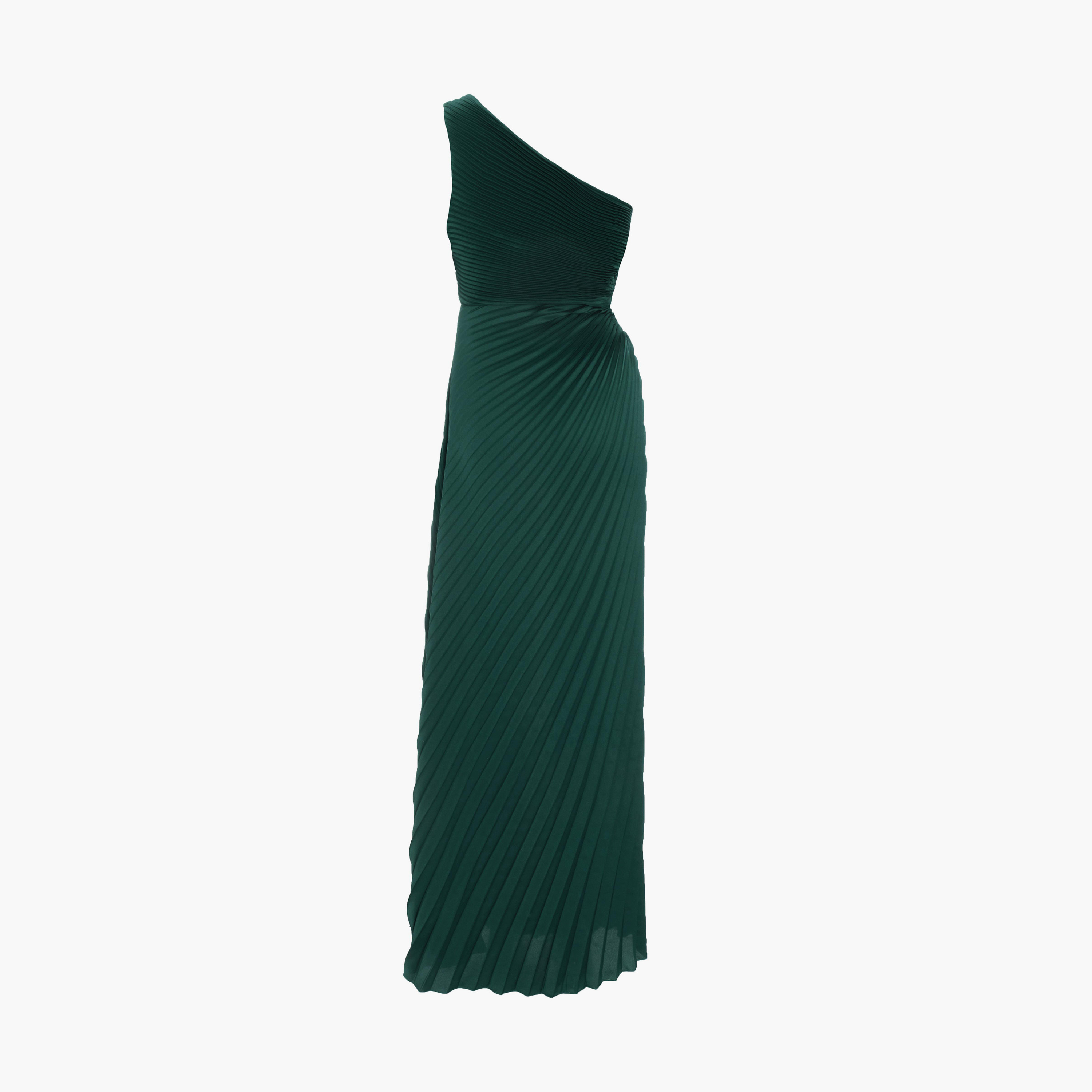 كويز-  فستان سهرة ماكسي من الساتان الأخضر الداكن بقصة باردو وبكتف واحد-women-clothing-dresses-image-6