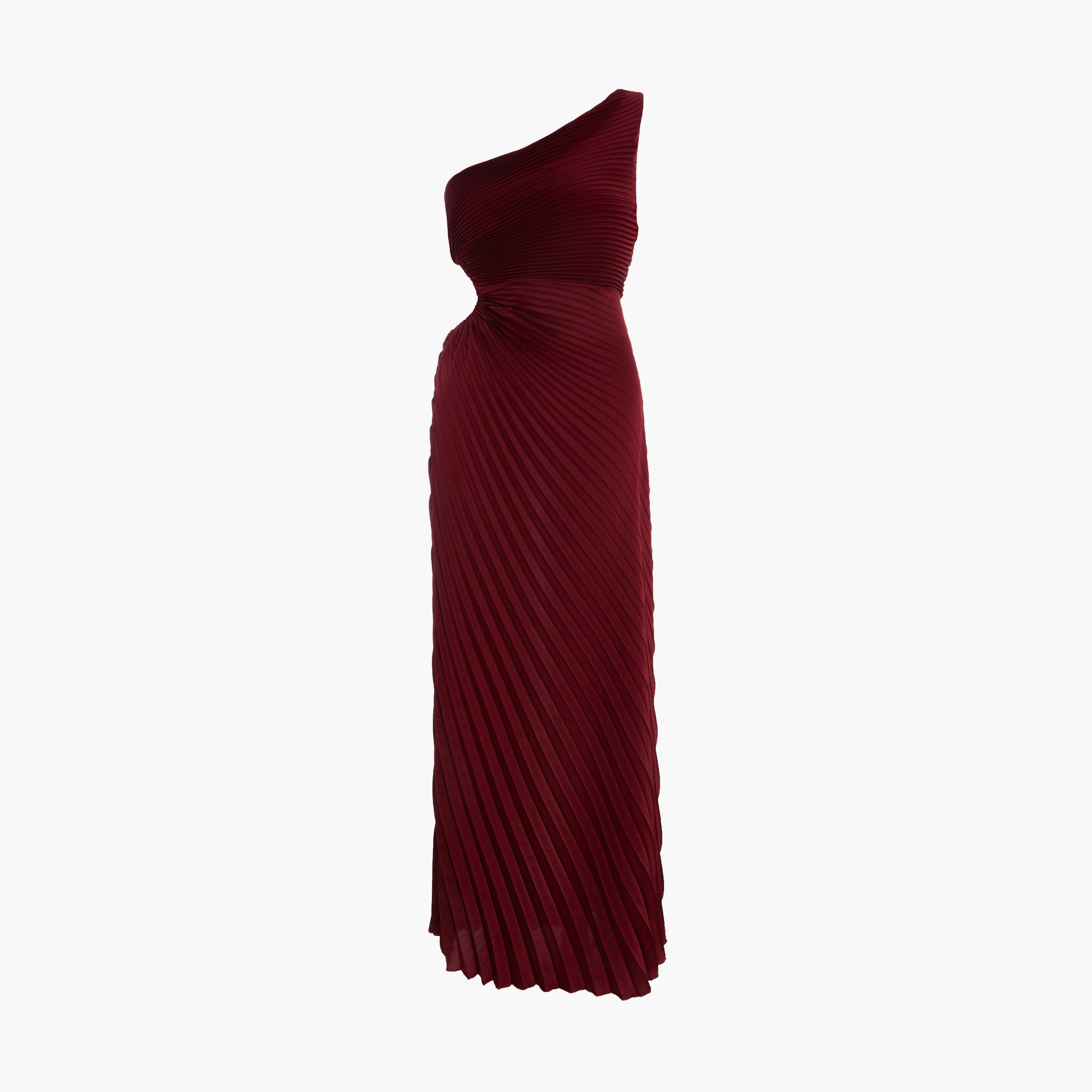 Quiz Berry Satin Pleated One Shoulder Evening Wear Maxi Dress-women-clothing-dresses-image-5