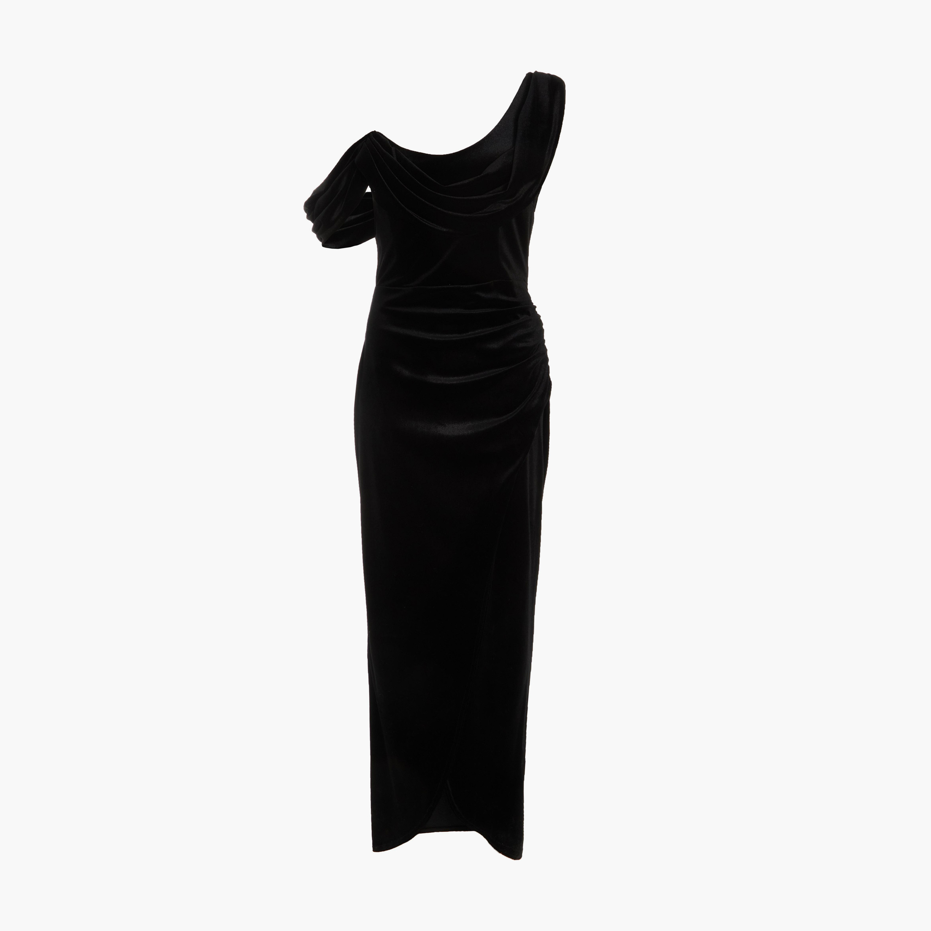 كويز-  فستان سهرة ماكسي من المخمل الأسود بقصة غير متماثلة-women-clothing-dresses-image-5