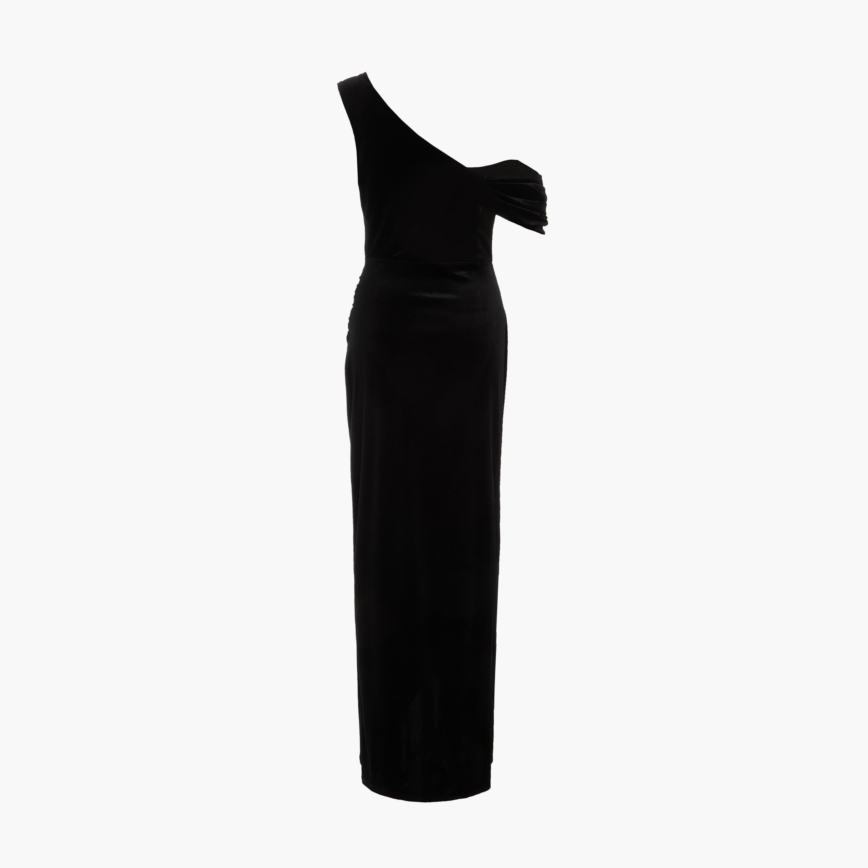 Quiz Black Velvet Asymmetric Cowl Detail Evening Wear Maxi Dress-women-clothing-dresses-image-6