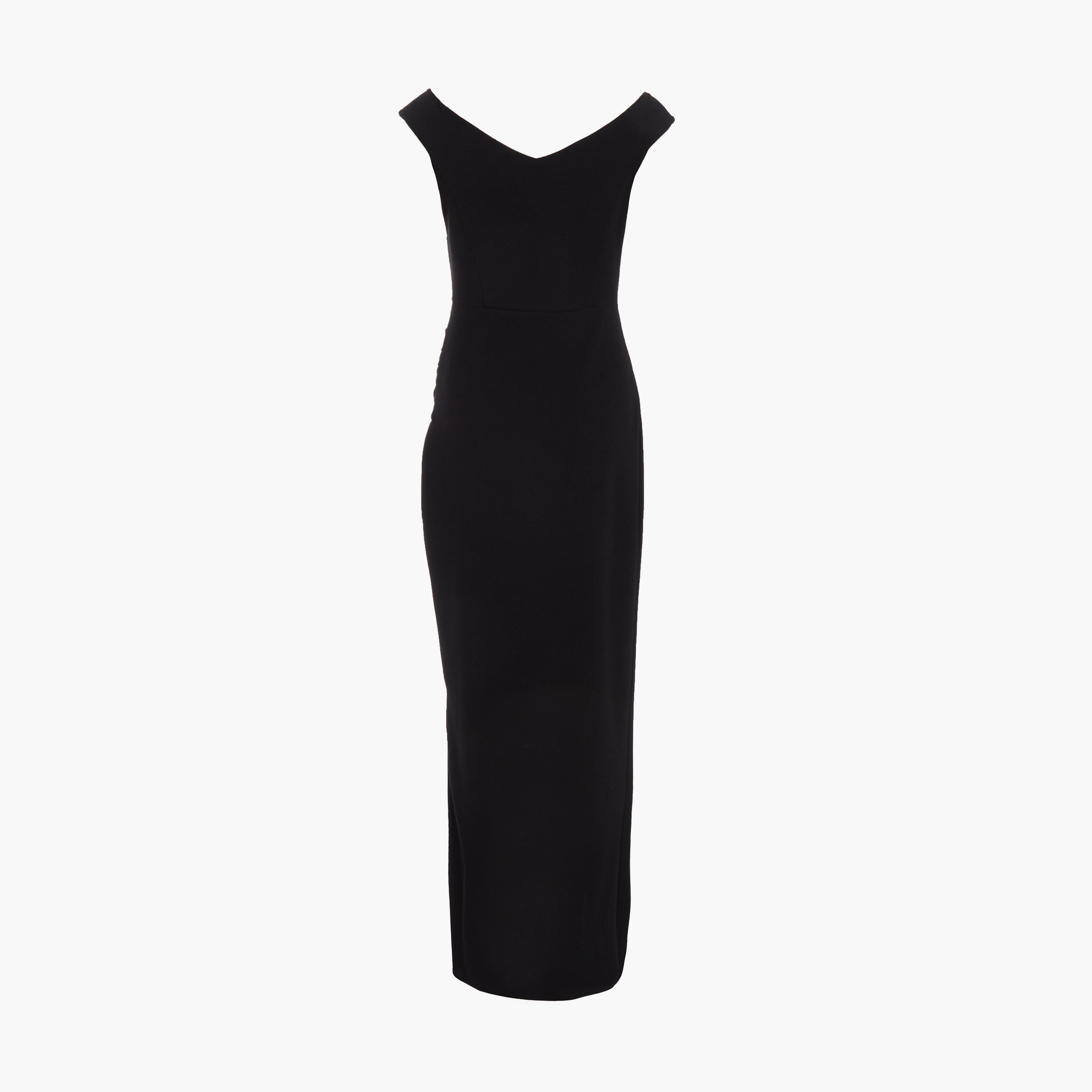 كويز-  فستان ماكسي سهرة من قماش الكريب سكوبا بشريط زخرفي أسود باردوت-women-clothing-dresses-image-6