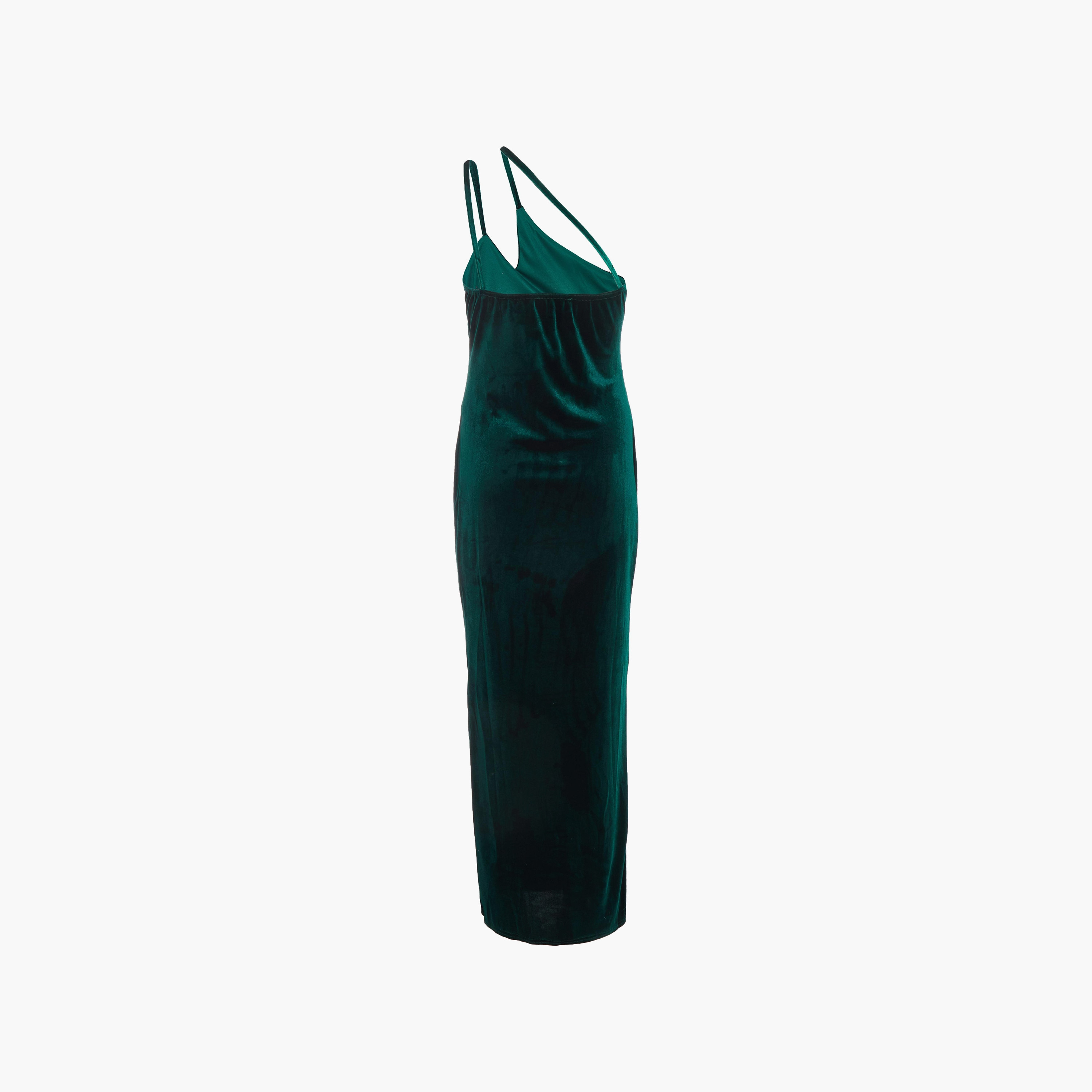 كويز- فستان سهرة ماكسي أخضر مخملي بقصّة كتف واحد-women-clothing-dresses-image-5