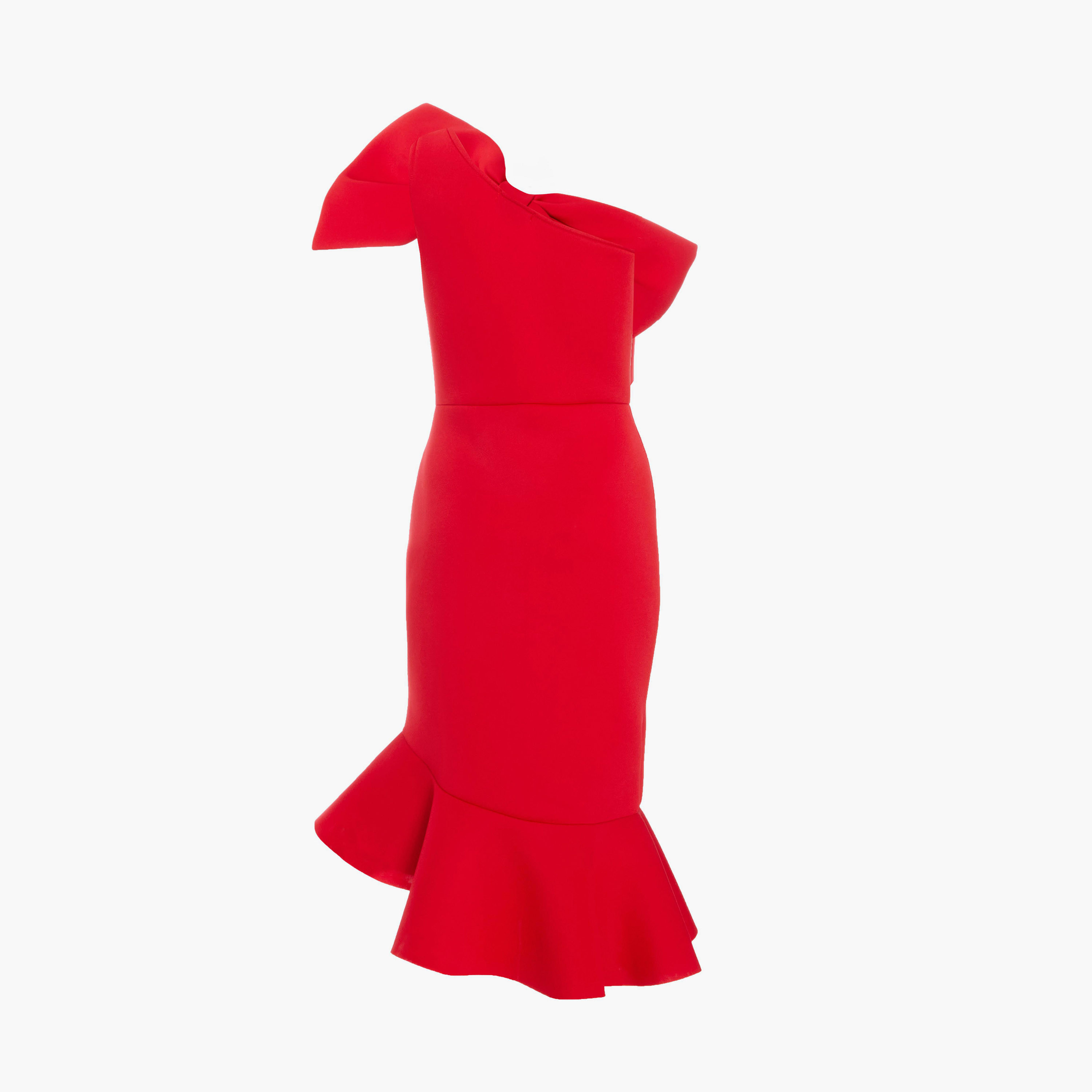 Quiz Red Scuba One Shoulder Bow Frill Midi Dress-women-clothing-dresses-image-6