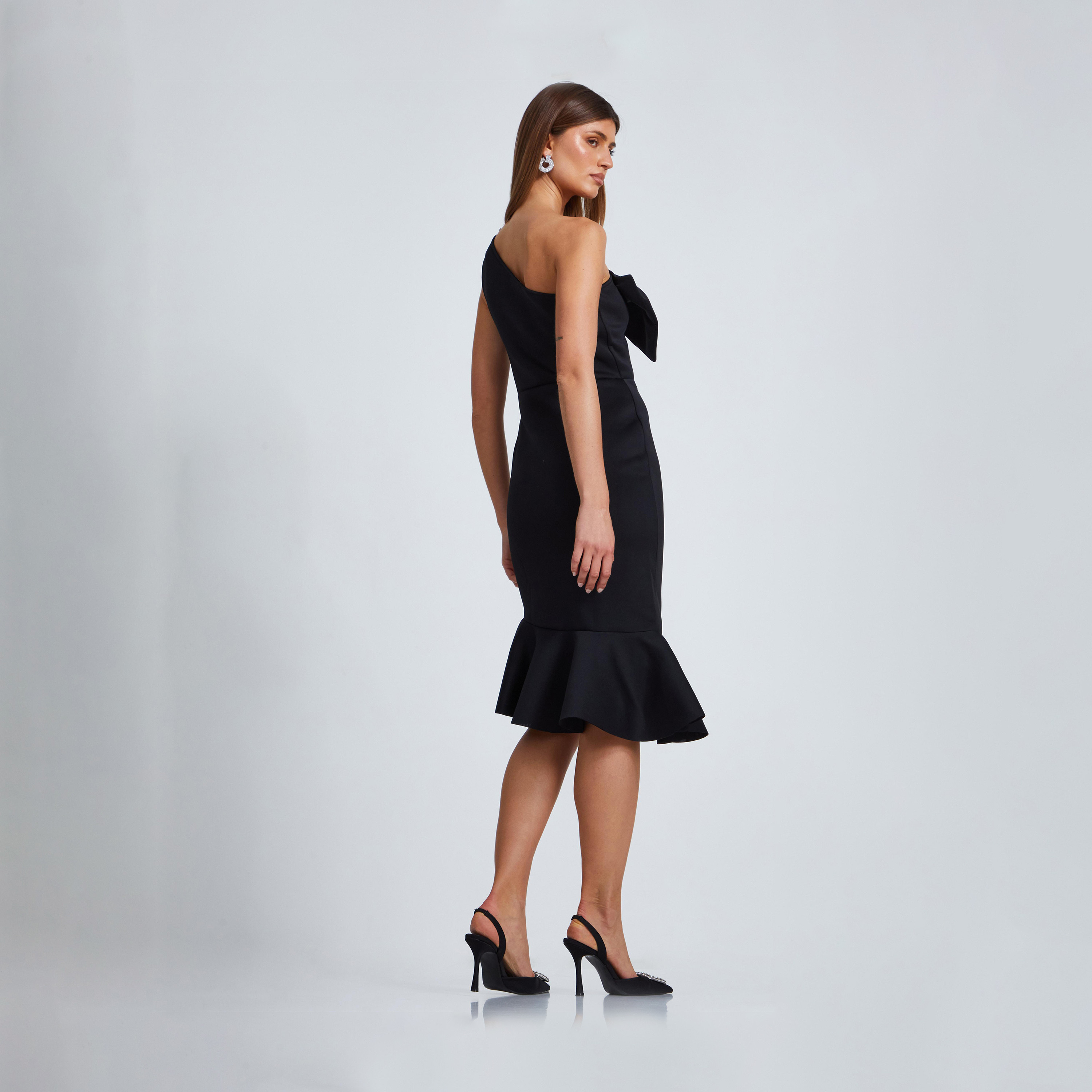 Quiz Black Scuba One Shoulder Bow Frill Midi Evening Dress-women-clothing-dresses-image-2