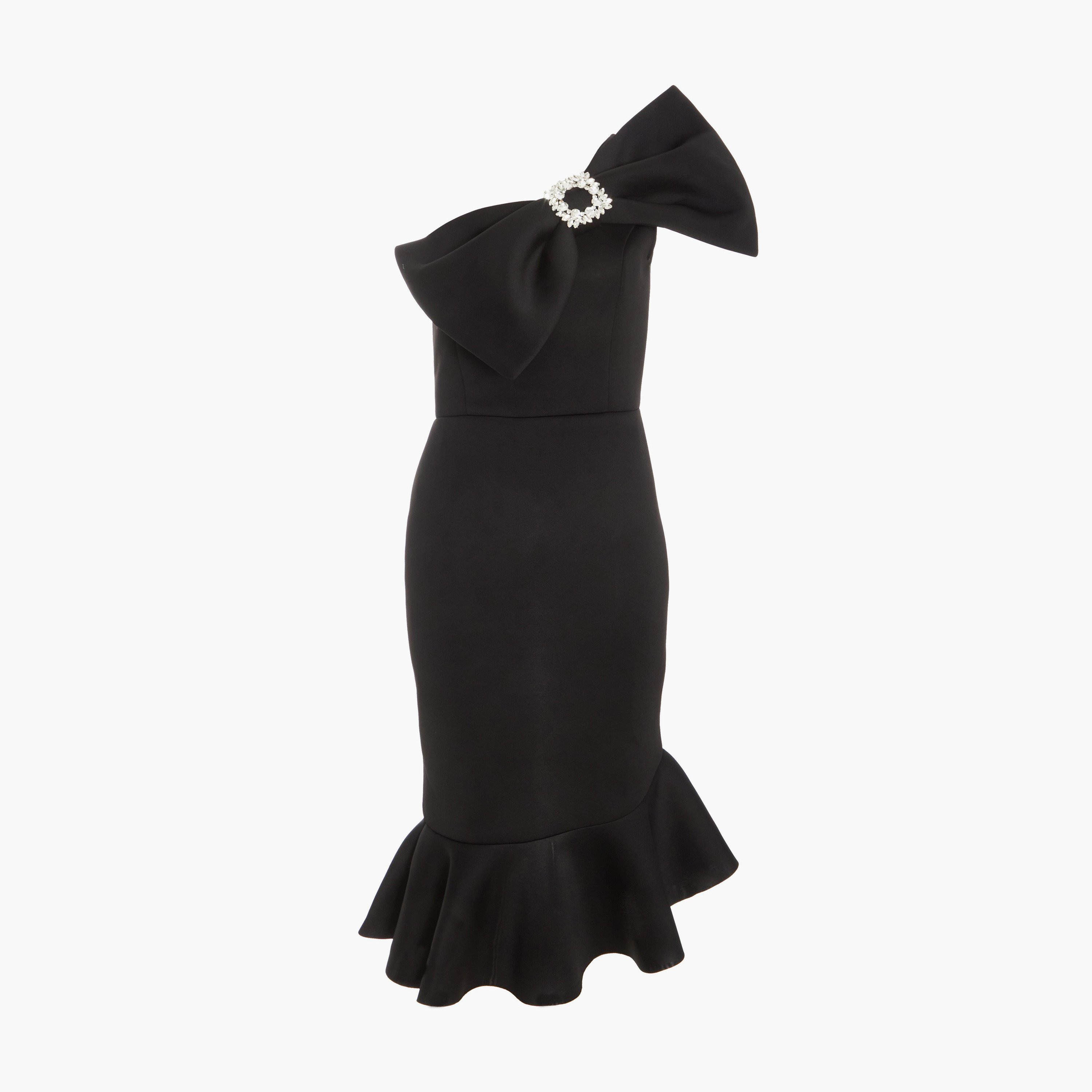 Quiz Black Scuba One Shoulder Bow Frill Midi Evening Dress-women-clothing-dresses-image-5