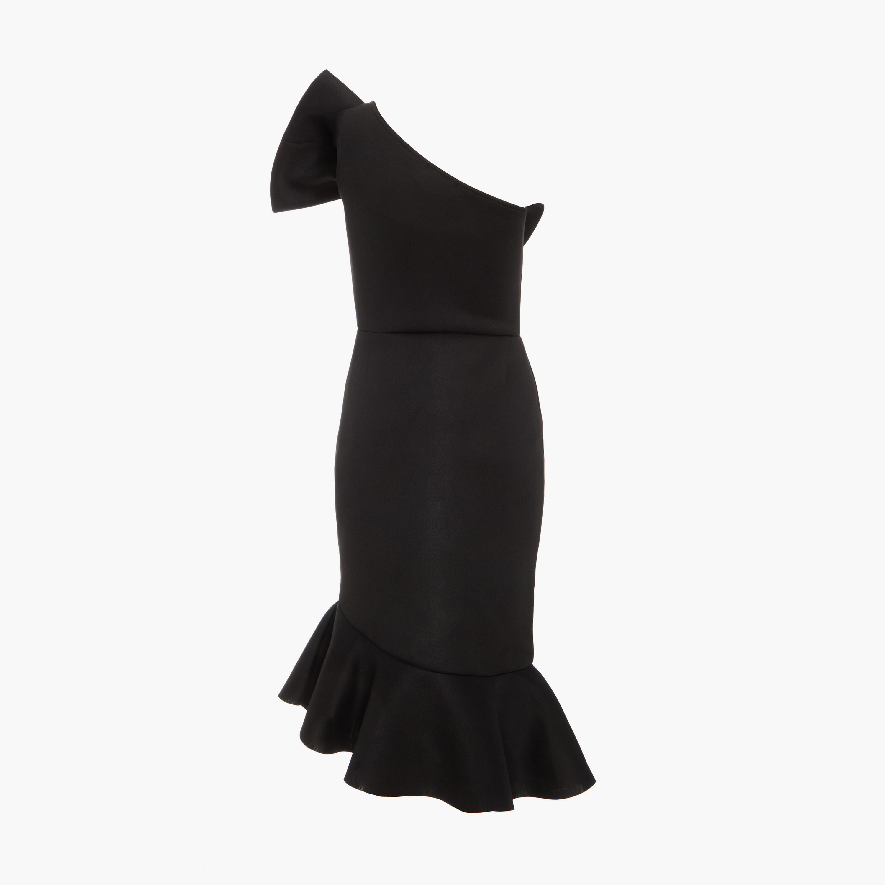 Quiz Black Scuba One Shoulder Bow Frill Midi Evening Dress-women-clothing-dresses-image-6