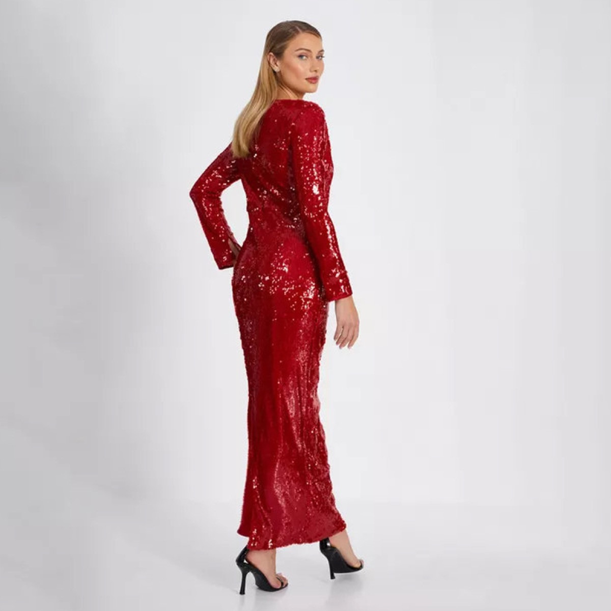 كويز-  فستان سهرة ماكسي أحمر برباط أمامي وفيونكة وكشكشة-women-clothing-dresses-image-3
