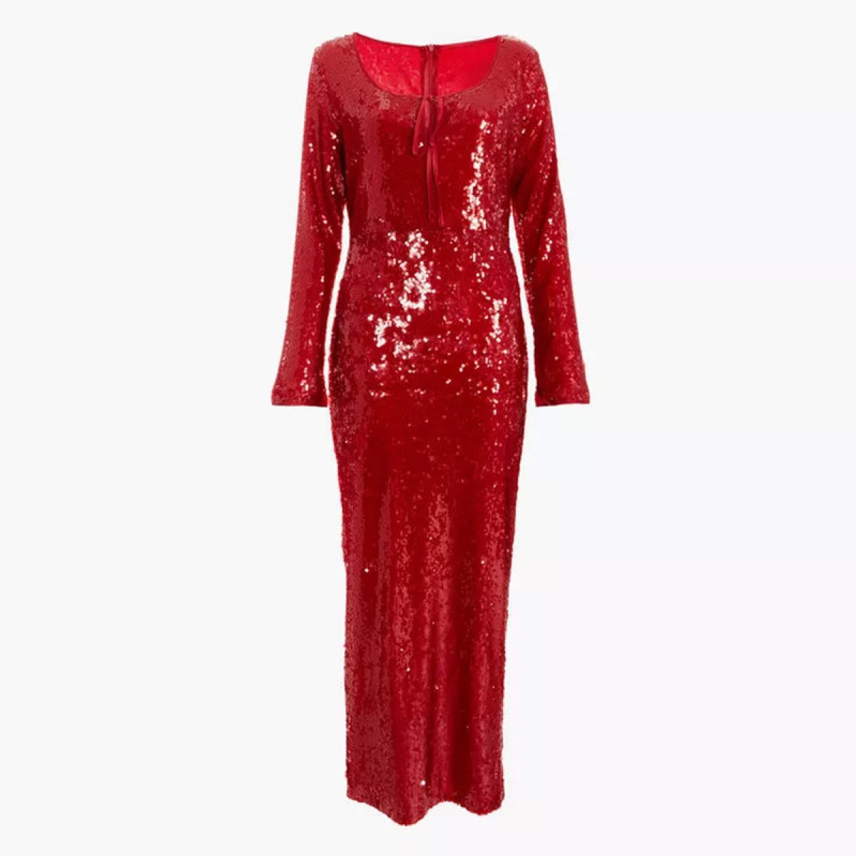 Quiz Red Sequin Tie Front Maxi Evening Dress-women-clothing-dresses-image-5