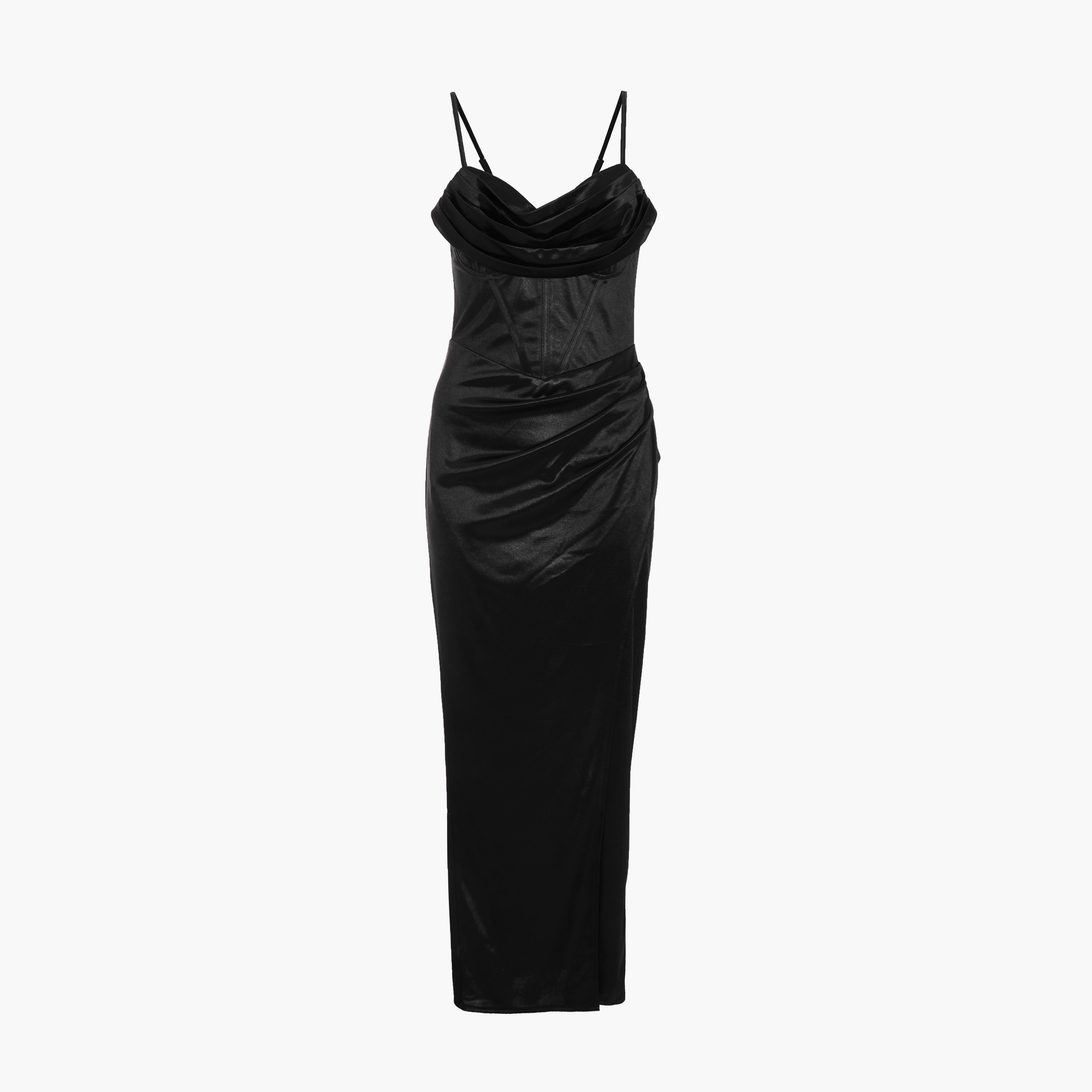 كويز- فستان سهرة ميدي متوسط ​​الطول ملفوف بكورسيه أمامي أسود-women-clothing-dresses-image-5