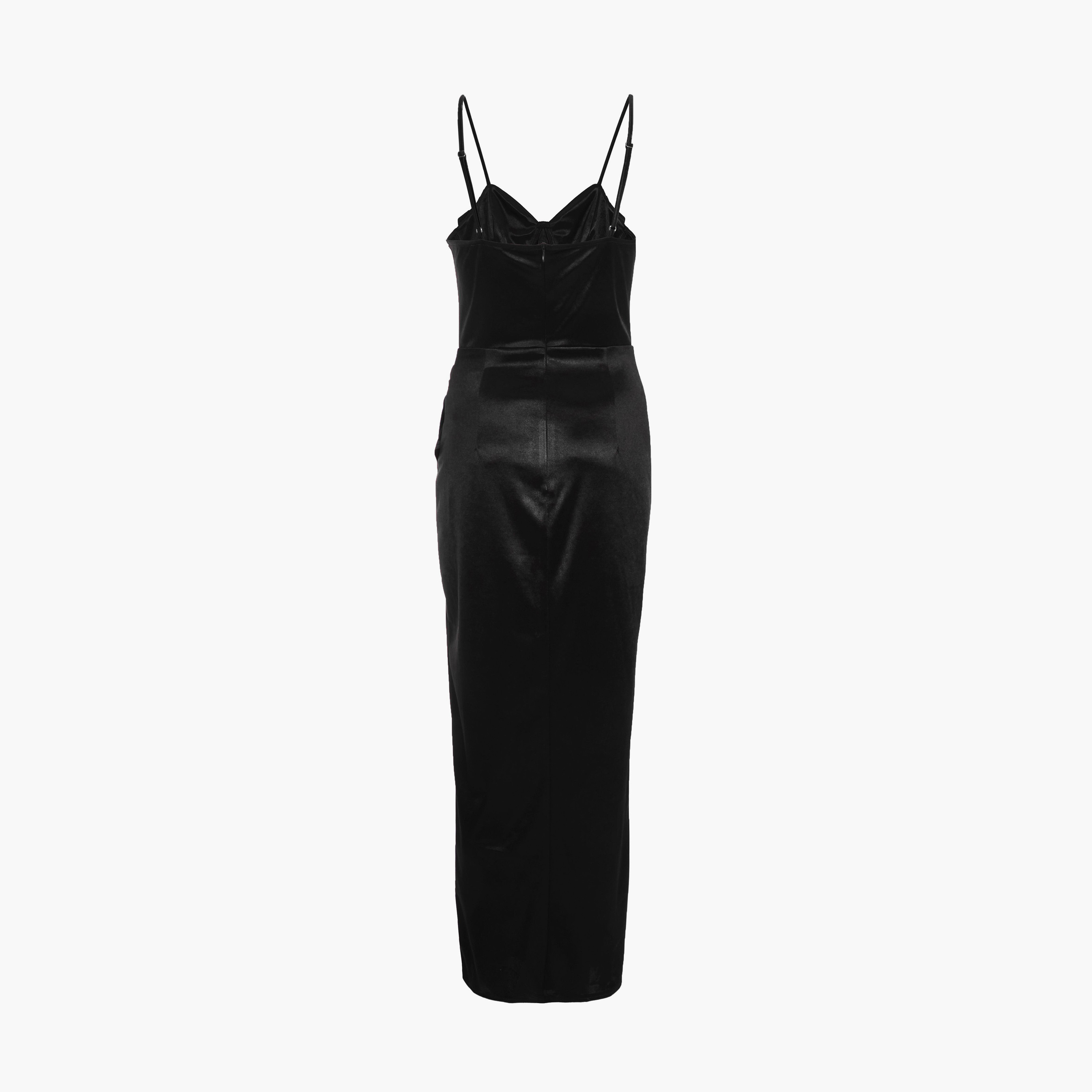 كويز- فستان سهرة ميدي متوسط ​​الطول ملفوف بكورسيه أمامي أسود-women-clothing-dresses-image-6