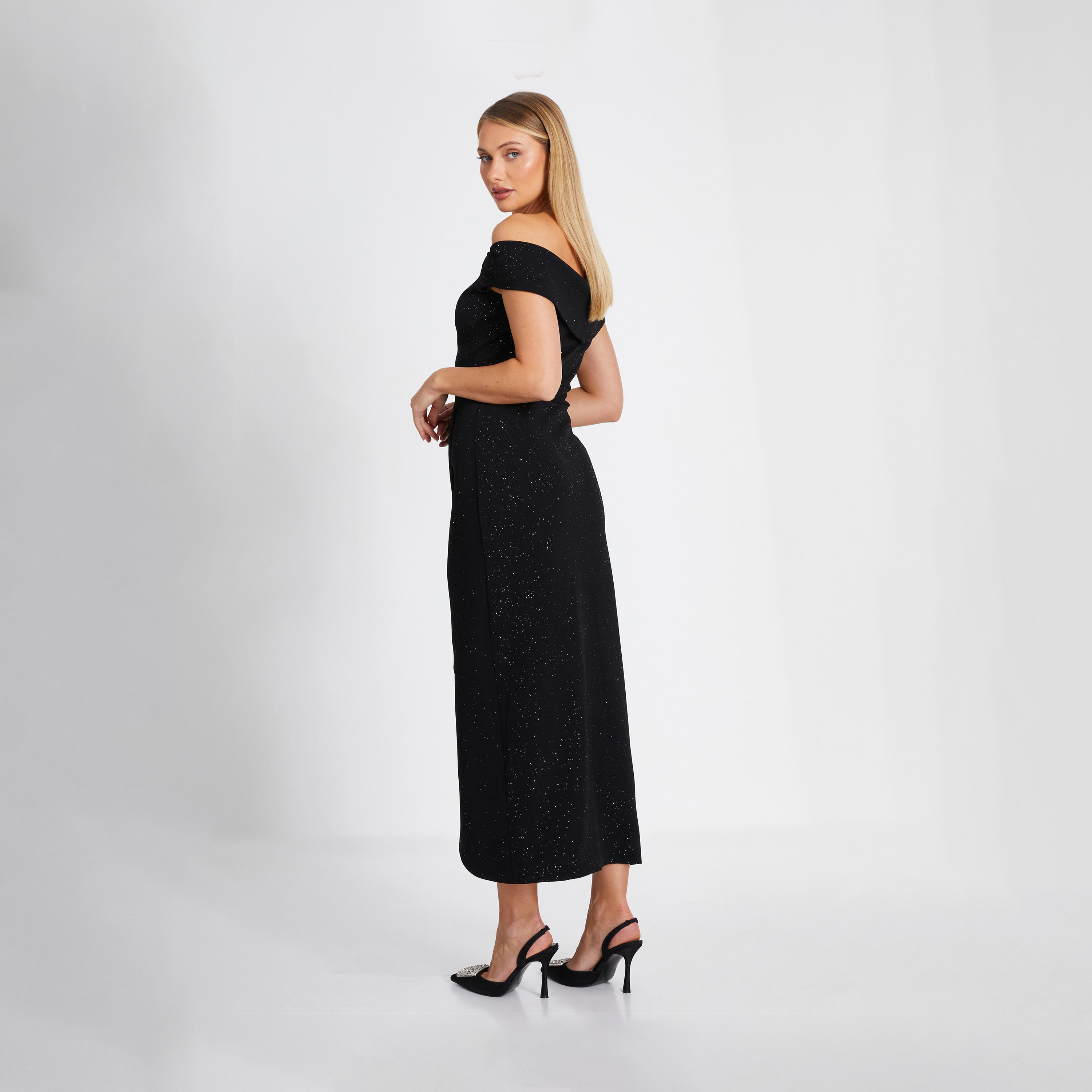 كويز-  فستان سهرة أسود لامع من ليفربول باردو ولف متوسط ​​الطول-women-clothing-dresses-image-2