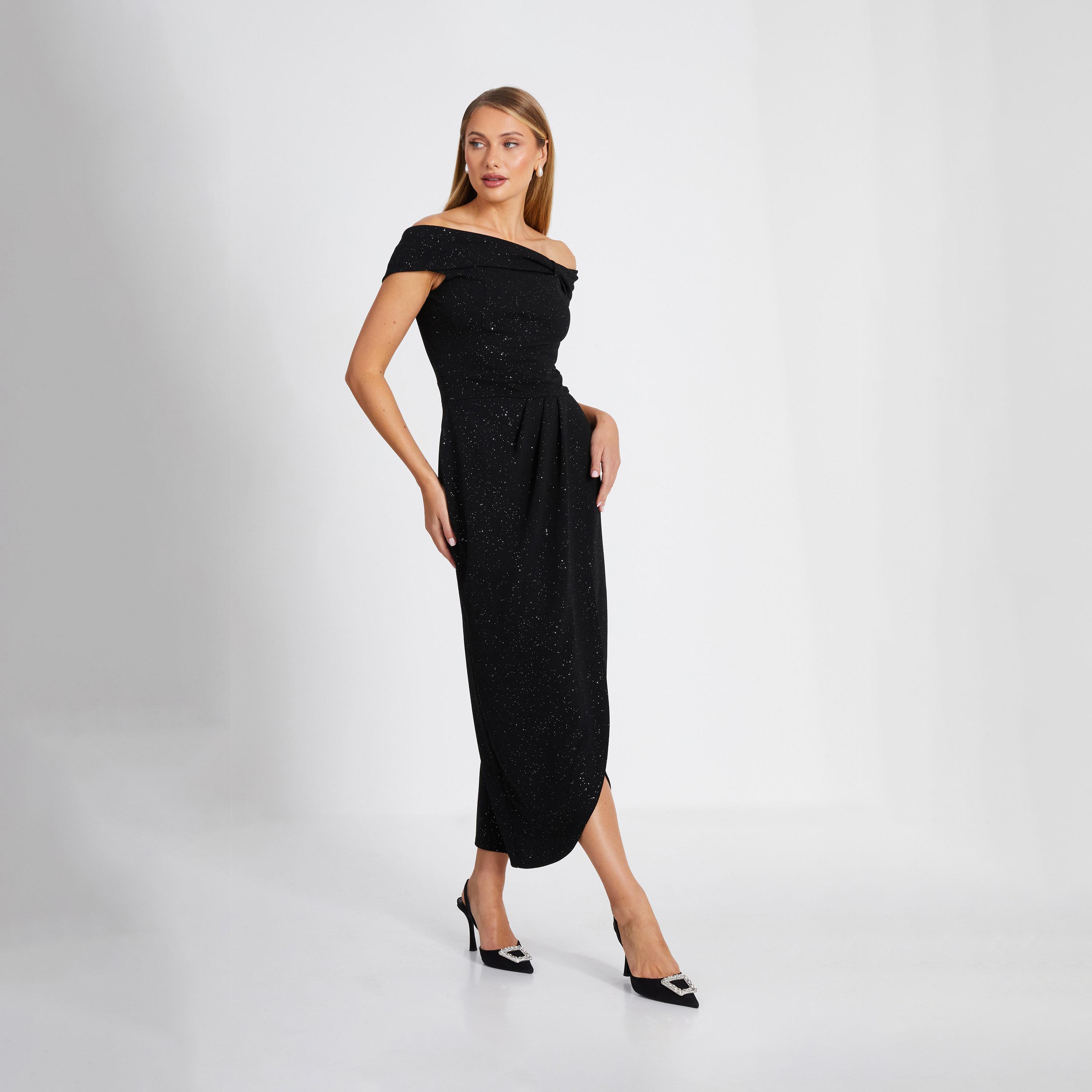 كويز-  فستان سهرة أسود لامع من ليفربول باردو ولف متوسط ​​الطول-women-clothing-dresses-image-3