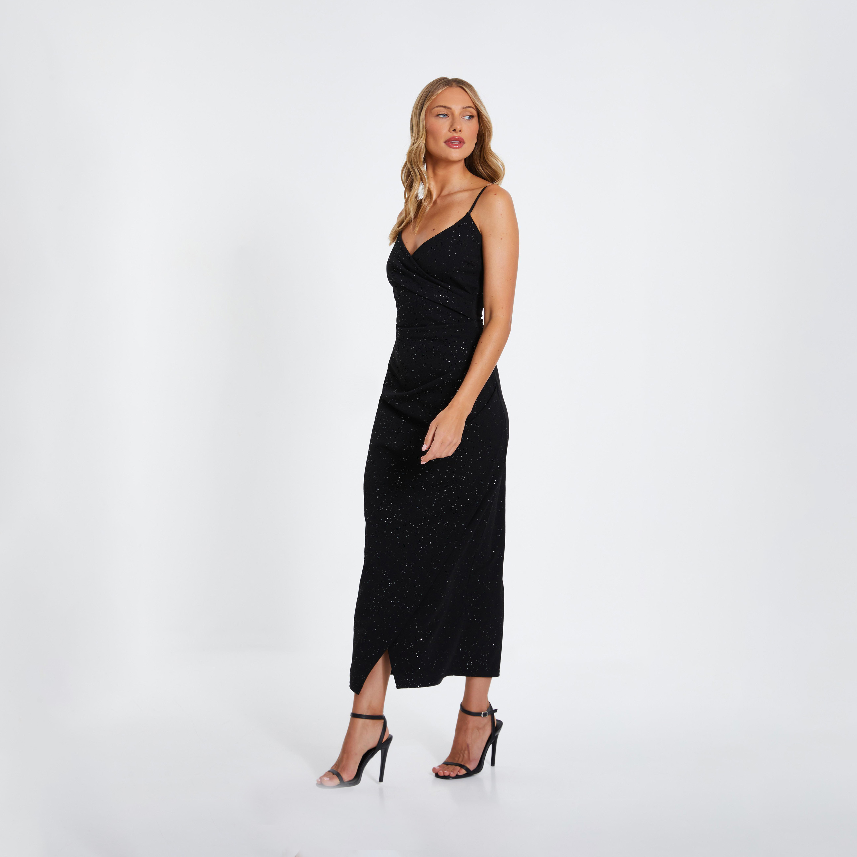 كويز-  فستان سهرة أسود لامع من ليفربول بأشرطة ولف متوسط ​​الطول-women-clothing-dresses-image-3