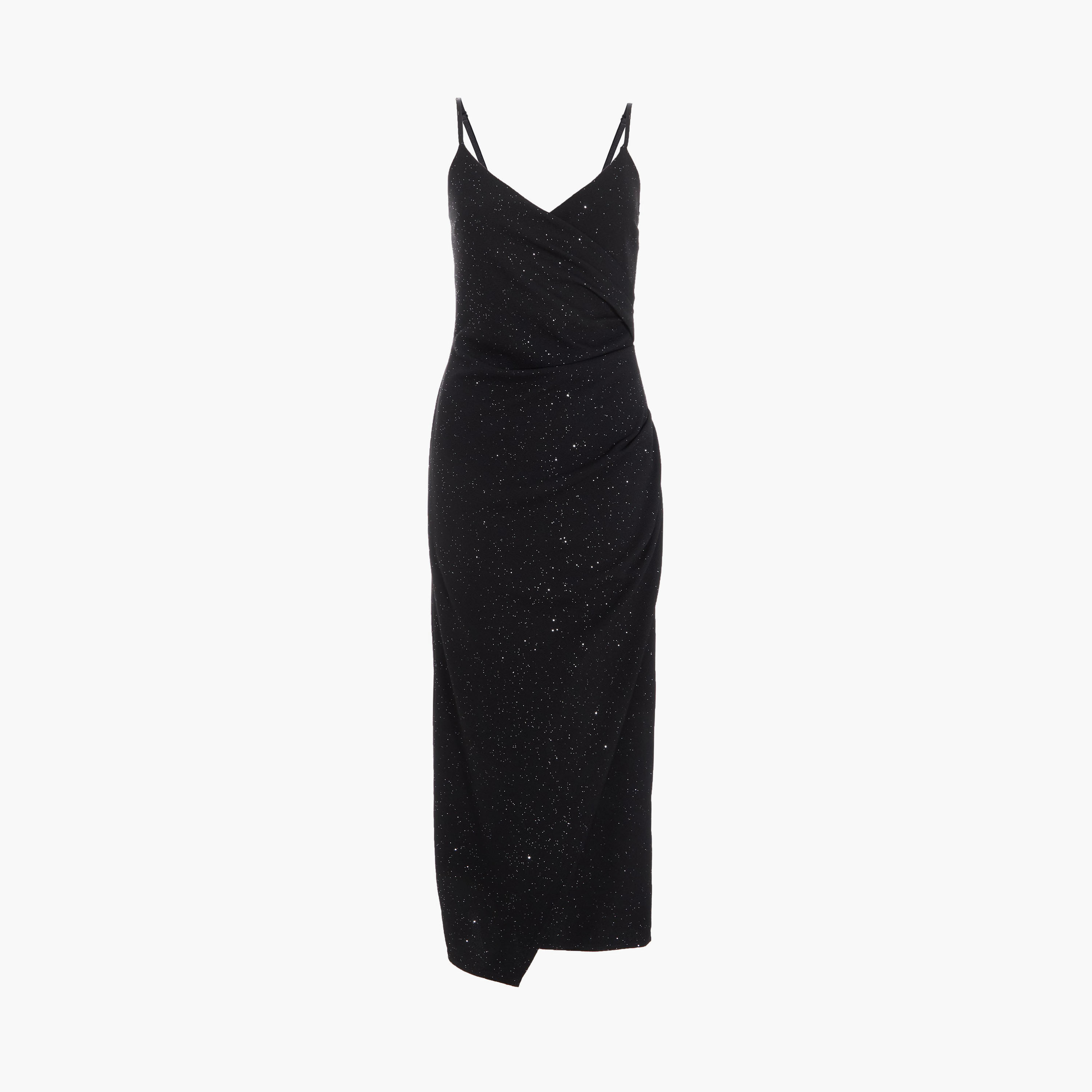 كويز-  فستان سهرة أسود لامع من ليفربول بأشرطة ولف متوسط ​​الطول-women-clothing-dresses-image-5