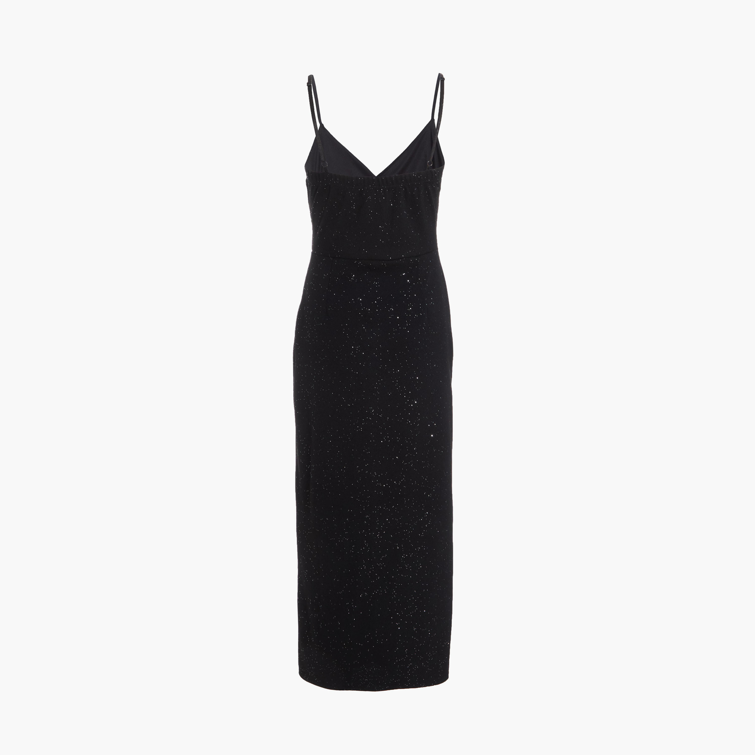 كويز-  فستان سهرة أسود لامع من ليفربول بأشرطة ولف متوسط ​​الطول-women-clothing-dresses-image-6