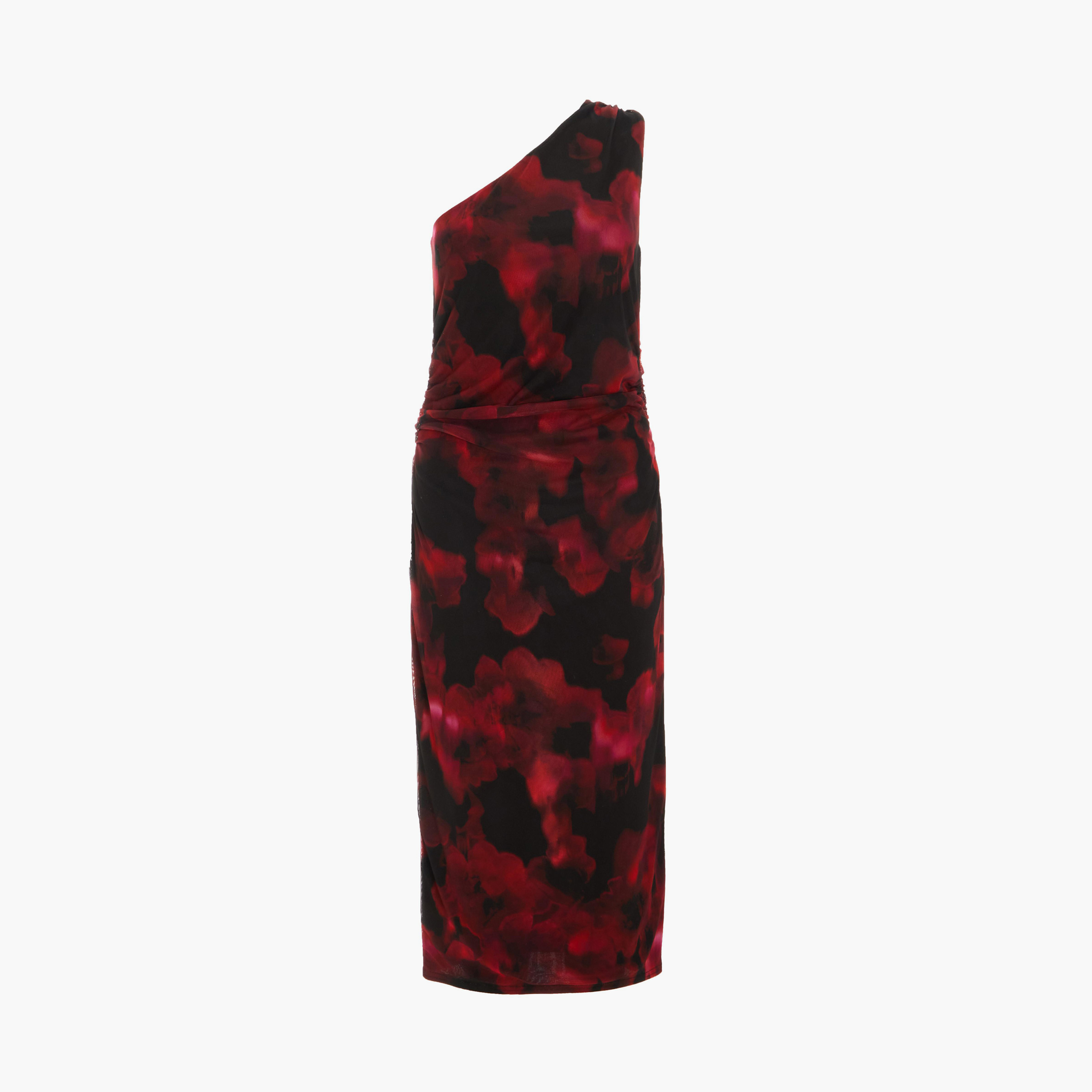 كويز-  فستان ميداكسي سهرة أسود من القماش الشبكي بكتف واحد مكشكش-women-clothing-dresses-image-5