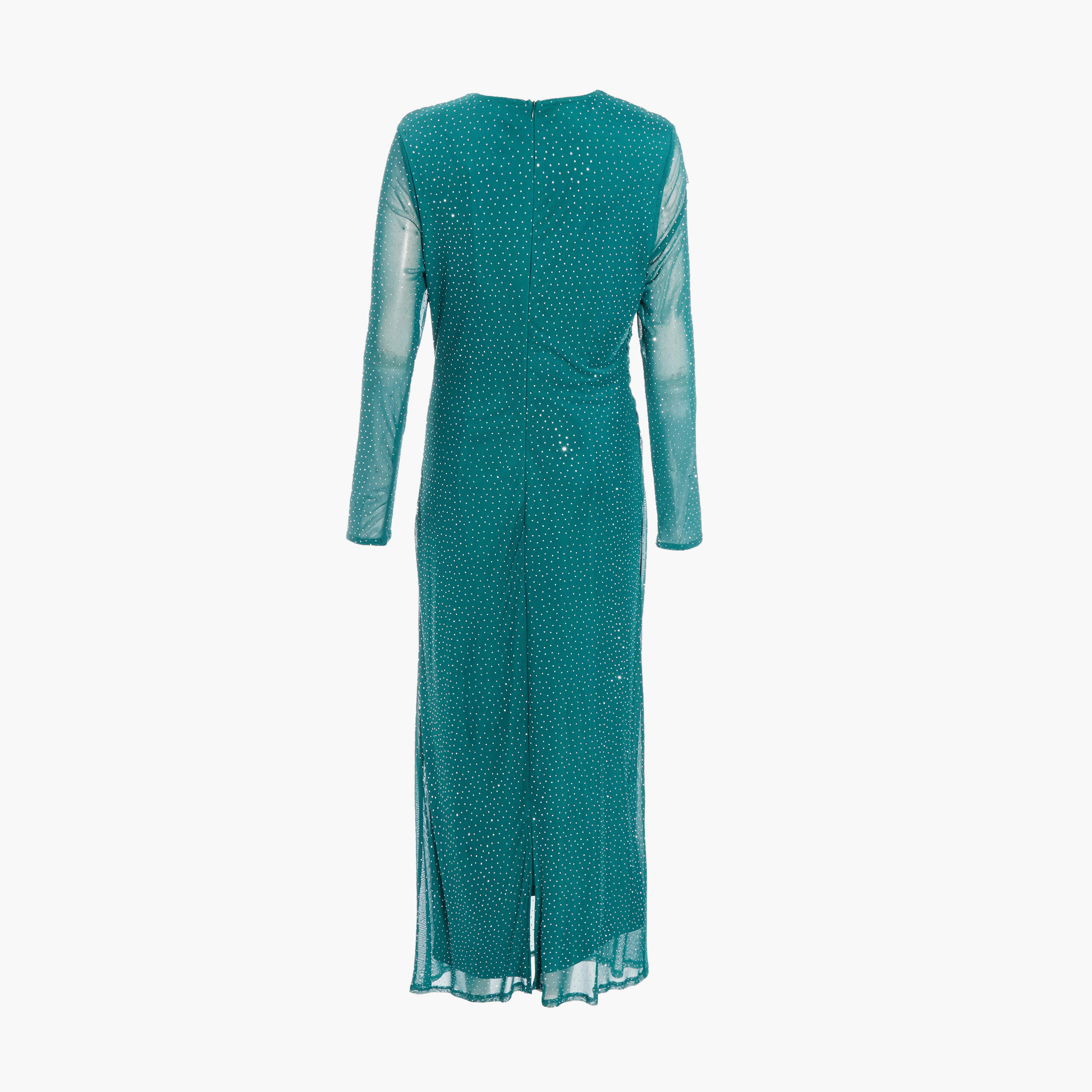 كويز-  فستان ميداكسي (بطول متوسط) أخضر فاتح بأكمام طويلة مزين بأحجار الراين-women-clothing-dresses-image-6
