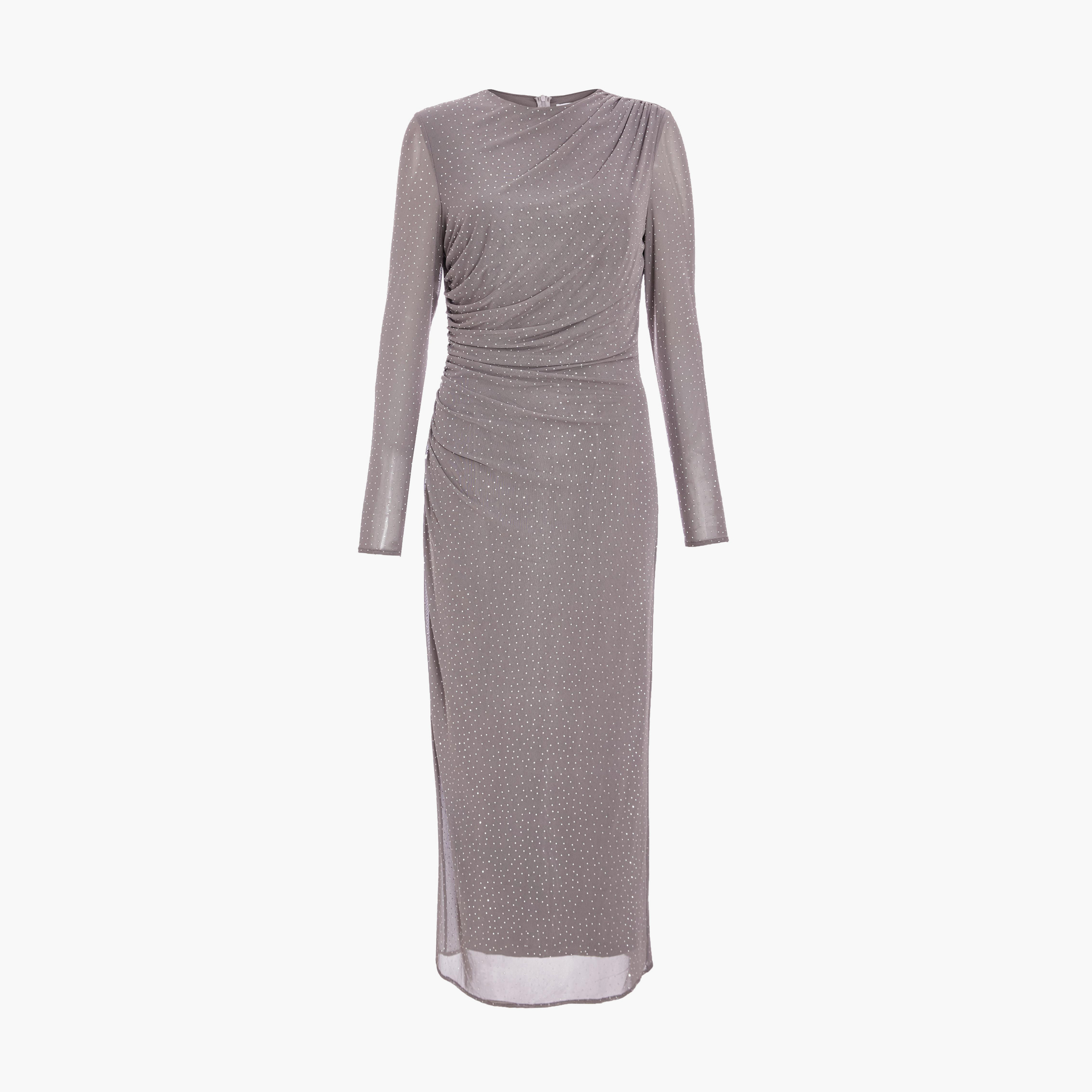 Quiz Grey Rhinestone Mesh Ruched Evening Wear Women Midaxi Dress-women-clothing-dresses-image-5