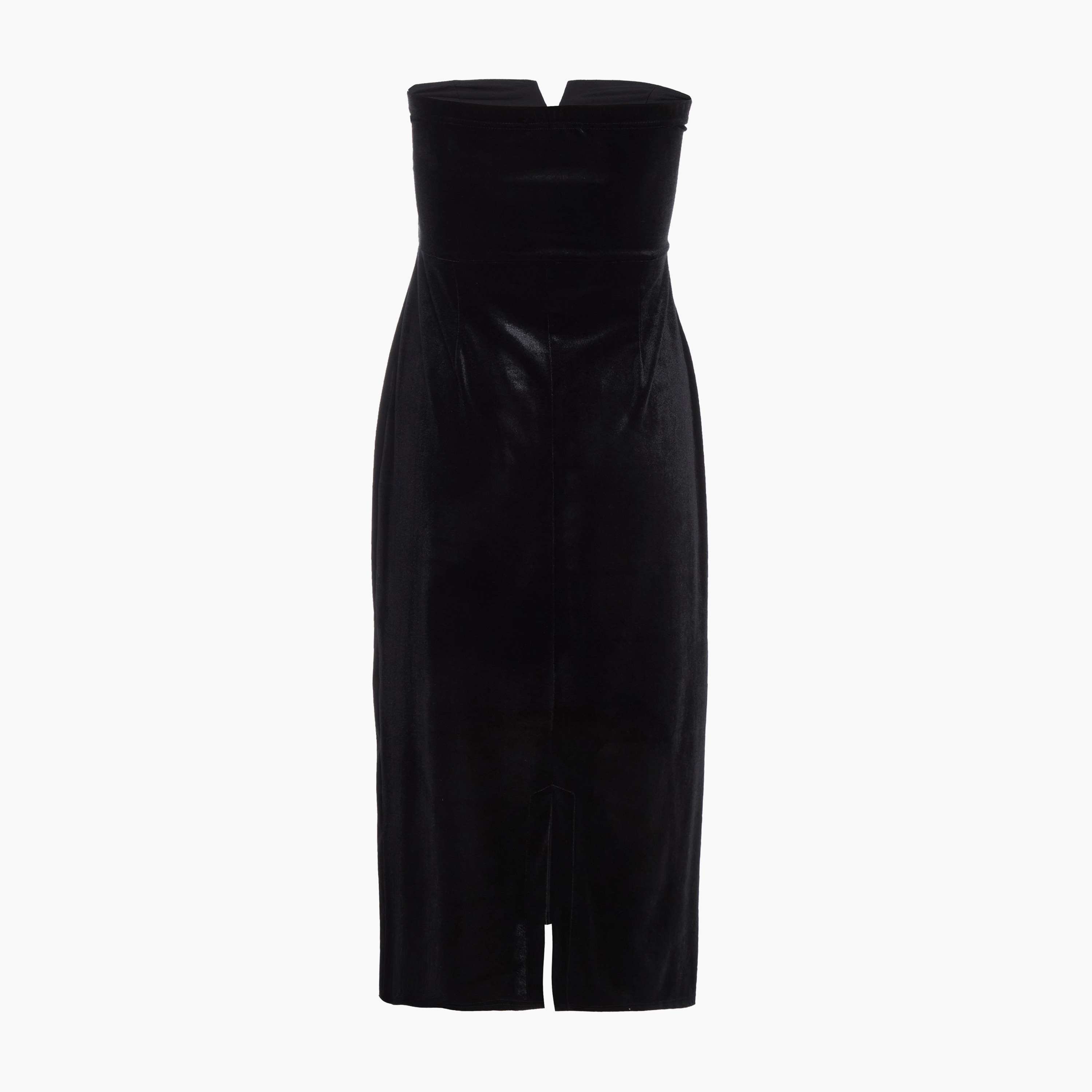 كويز-  فستان سهرة مخملي أسود   بدون حمالات بفتحة أمامية-women-clothing-dresses-image-6