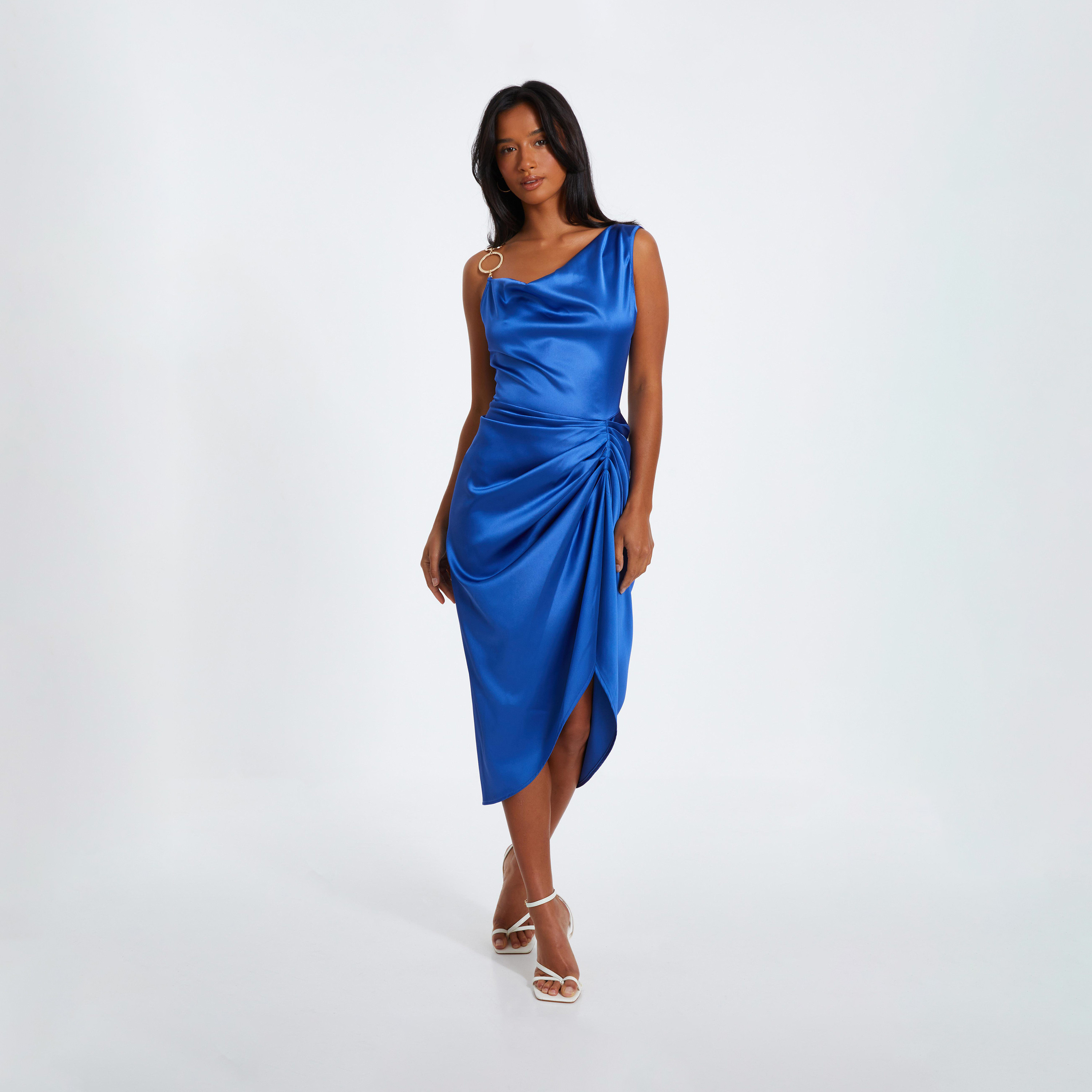 Quiz Blue Satin Ruched Cowl Evening Midi Dress-women-clothing-dresses-image-1