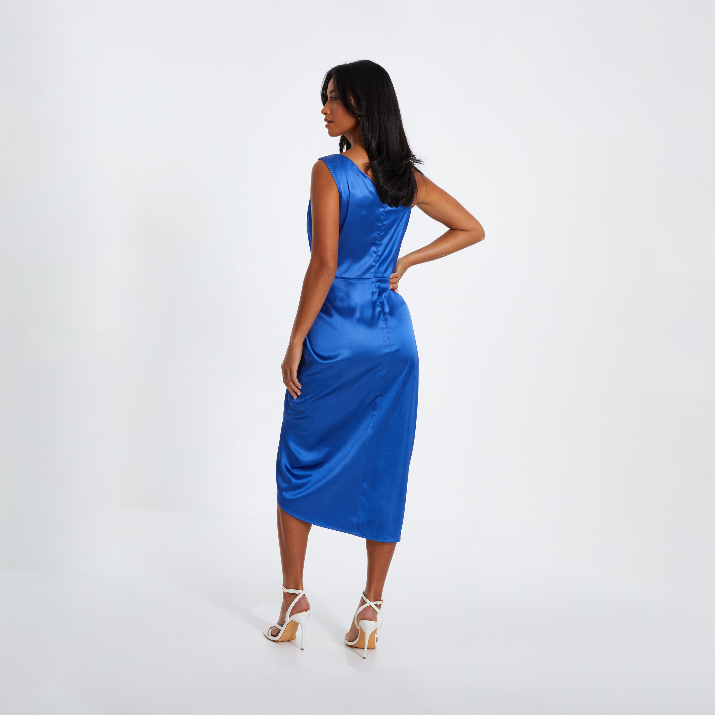 Quiz Blue Satin Ruched Cowl Evening Midi Dress-women-clothing-dresses-image-2