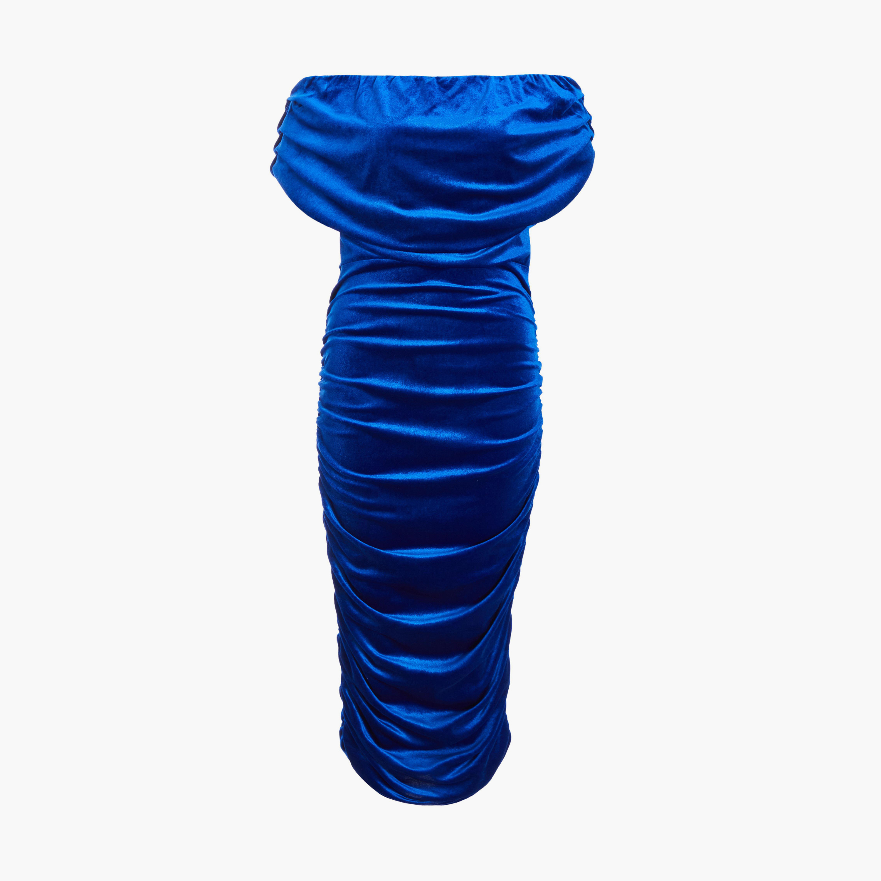 كويز-  فستان سهرة مخملي قصير بفيونكة وكشكشة   باللون الأزرق الملكي-women-clothing-dresses-image-5