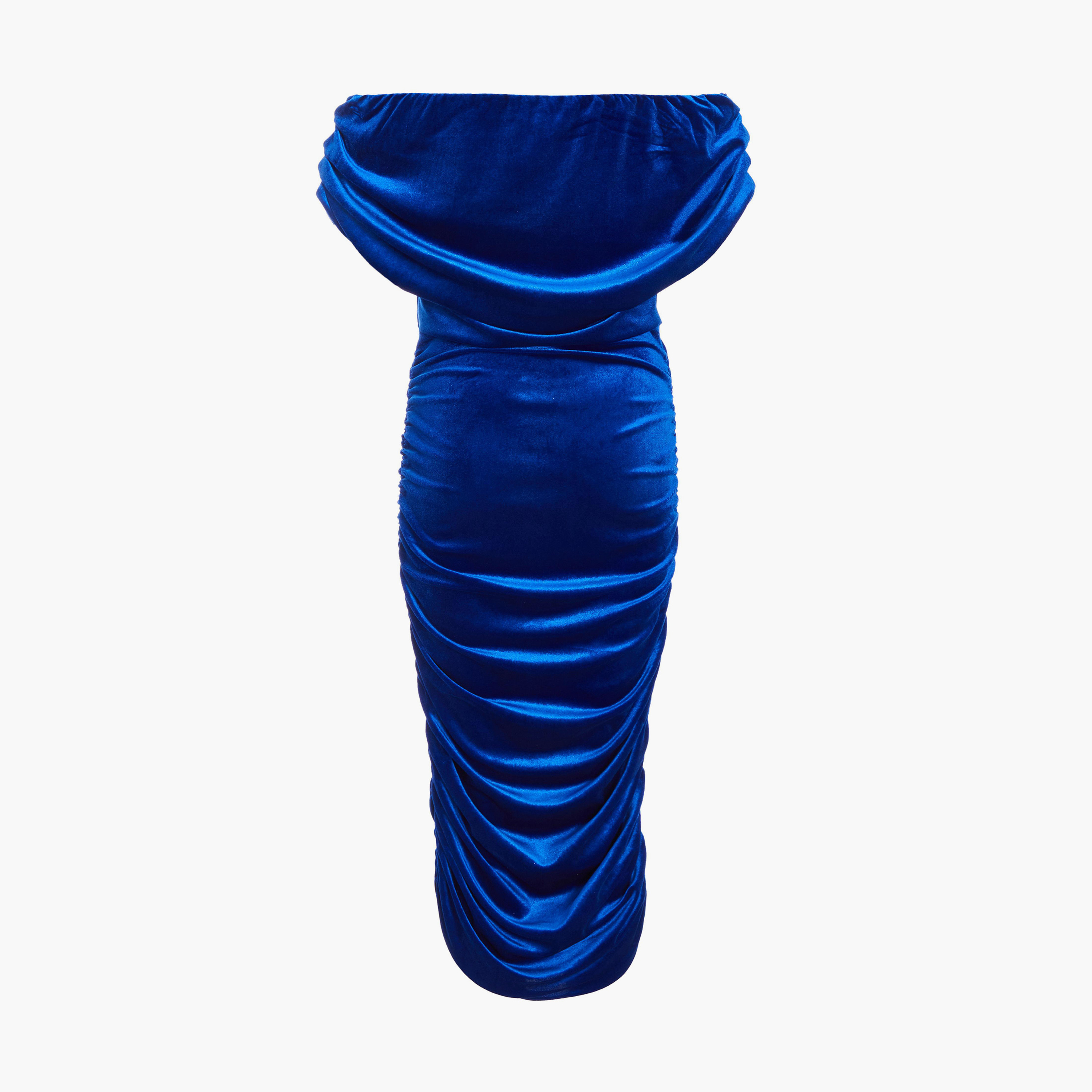 كويز-  فستان سهرة مخملي قصير بفيونكة وكشكشة   باللون الأزرق الملكي-women-clothing-dresses-image-6