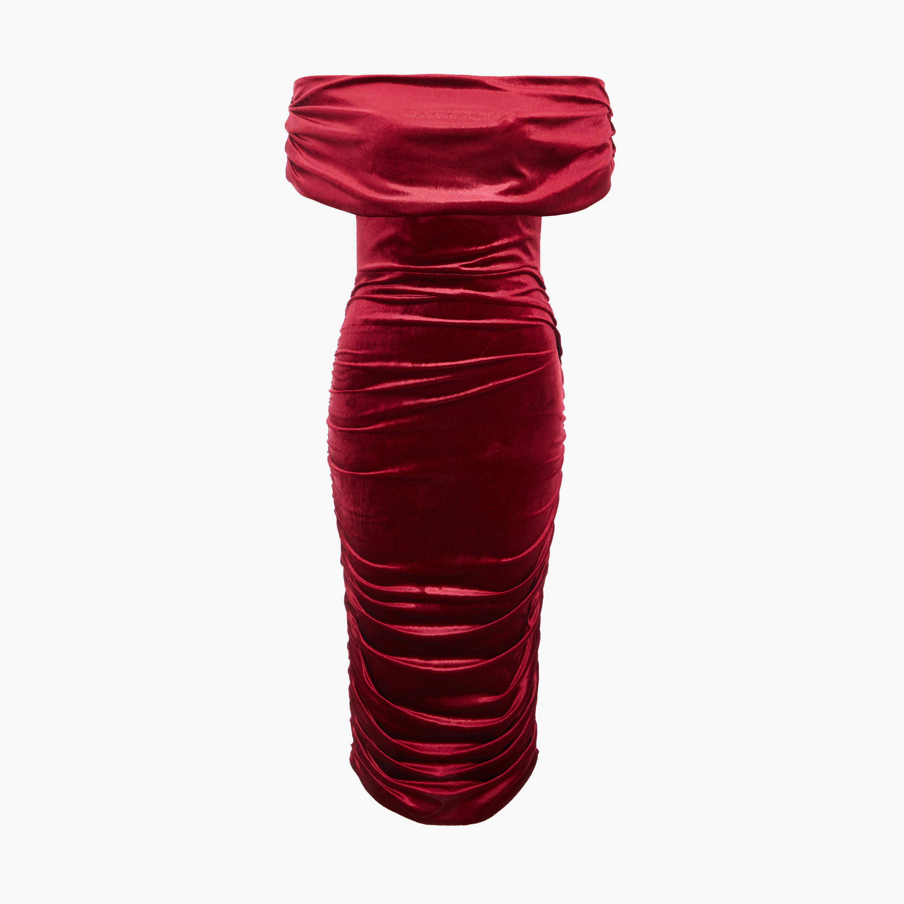 كويز-  فستان سهرة مخملي متوسط ​​الطول   التوتي وكشكشة-women-clothing-dresses-image-5