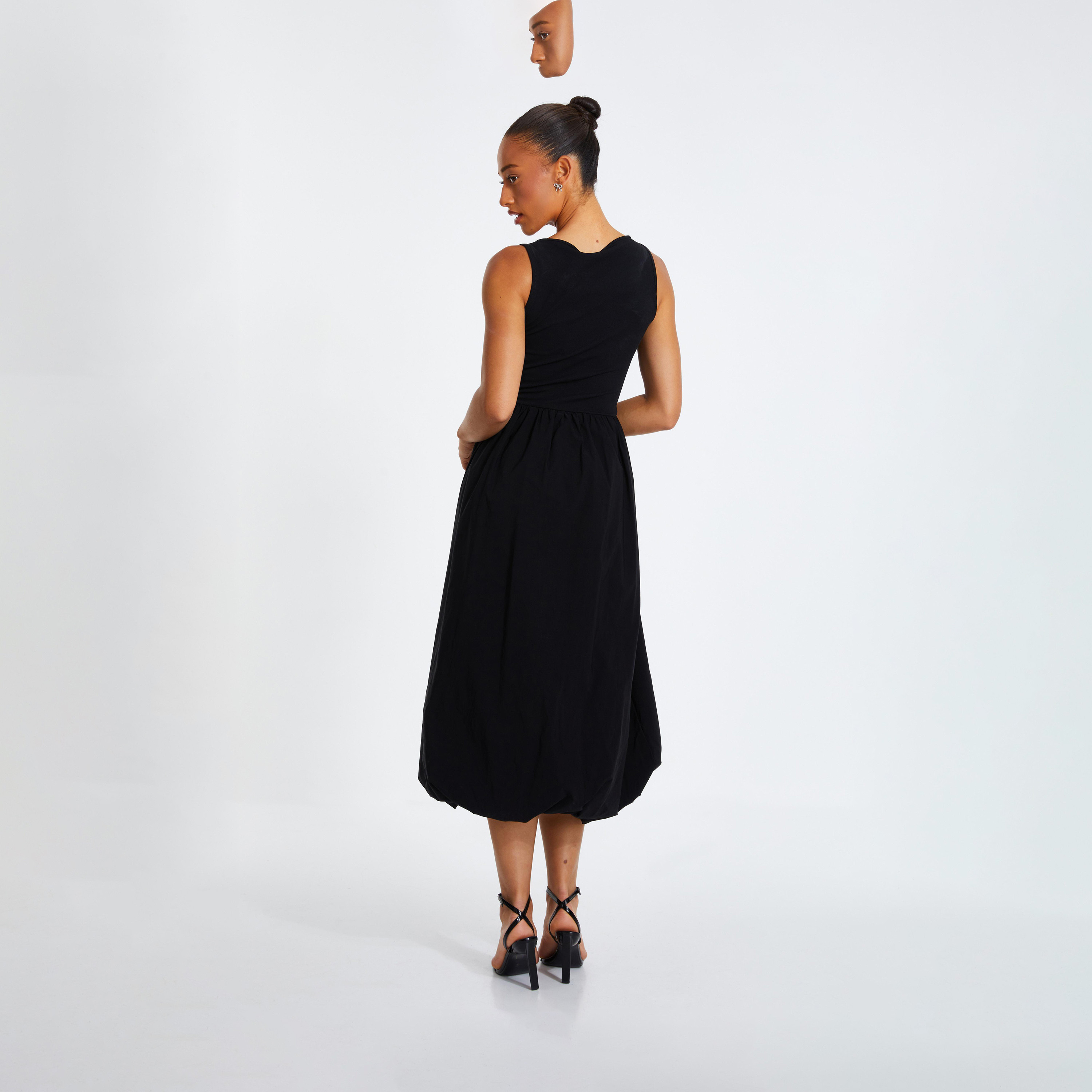 كويز- فستان سهرة متوسط ​​الطول ميدي بدون أكمام قماش جيرسيه وبنغالين باللون الأسود-women-clothing-dresses-image-2