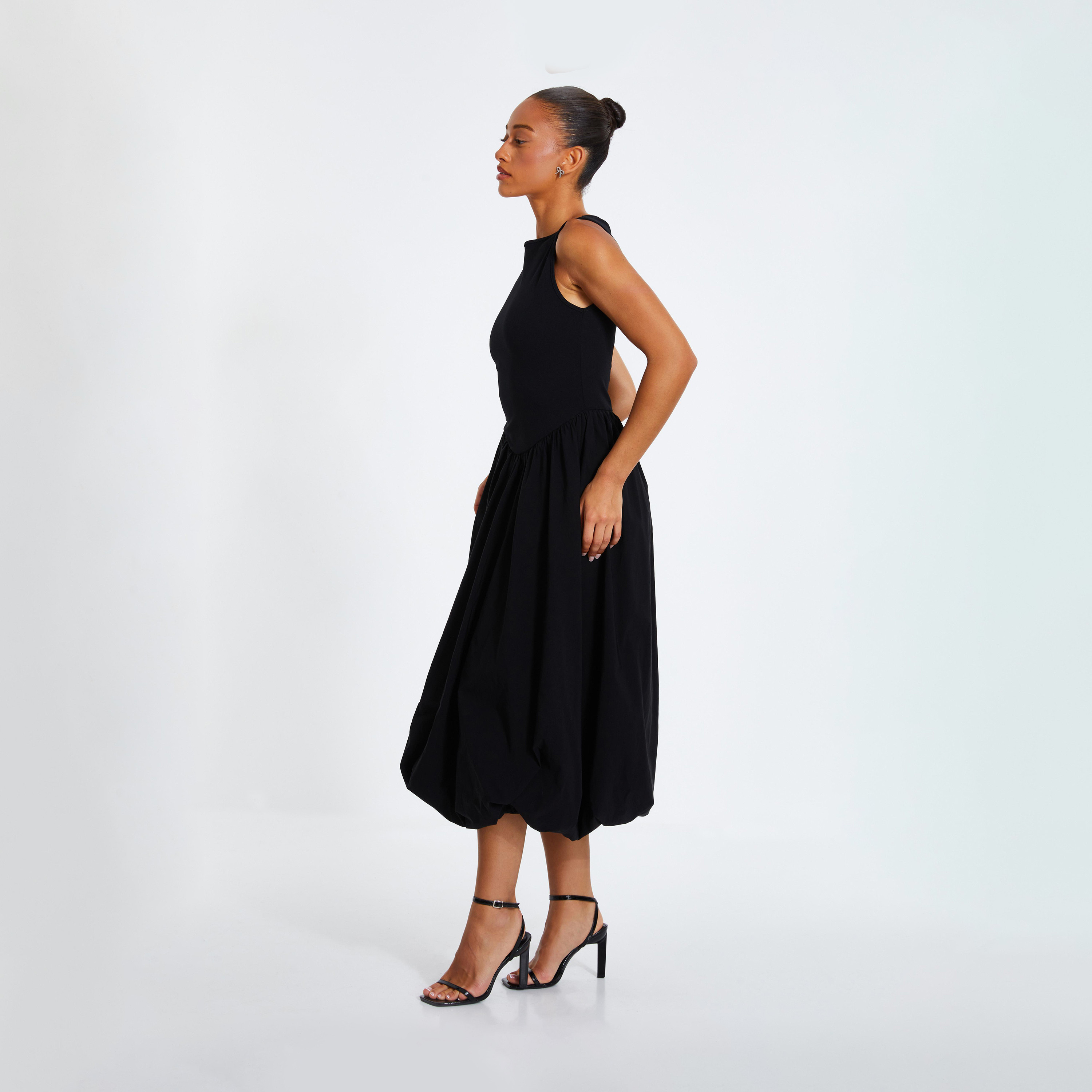 Quiz Black Jersey and Bengaline Puffball Sleeveless Evening Midi Dress-women-clothing-dresses-image-3