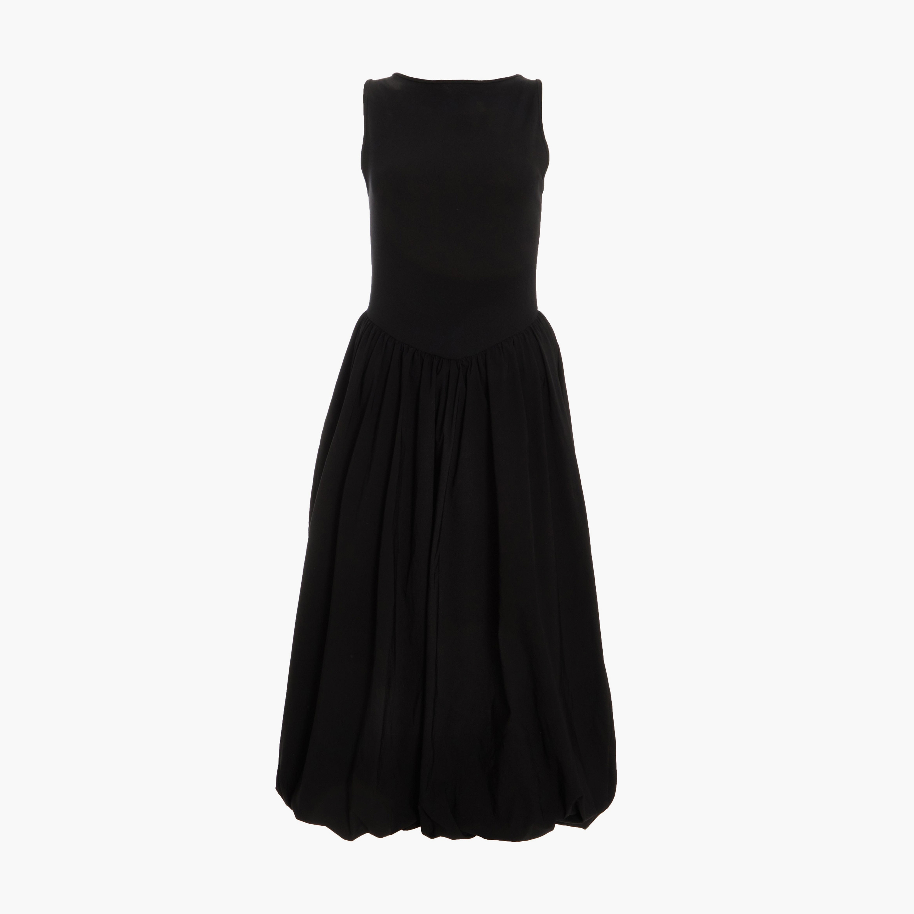 كويز- فستان سهرة متوسط ​​الطول ميدي بدون أكمام قماش جيرسيه وبنغالين باللون الأسود-women-clothing-dresses-image-5