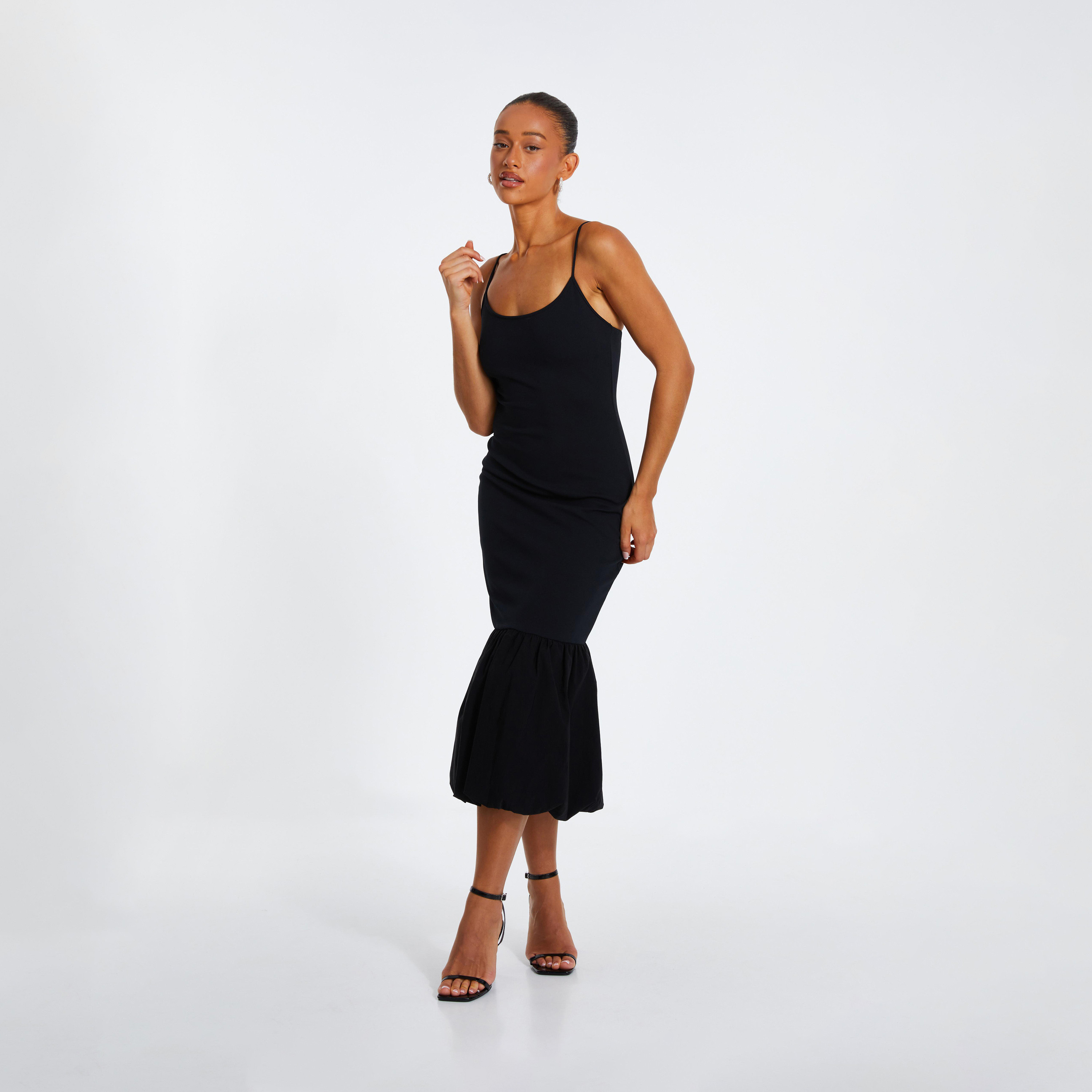 كويز- فستان سهرة متوسط ​​الطول ميدي قماش جيرسيه وبنغالين ببطانة منفوخة وحمالات-women-clothing-dresses-image-1