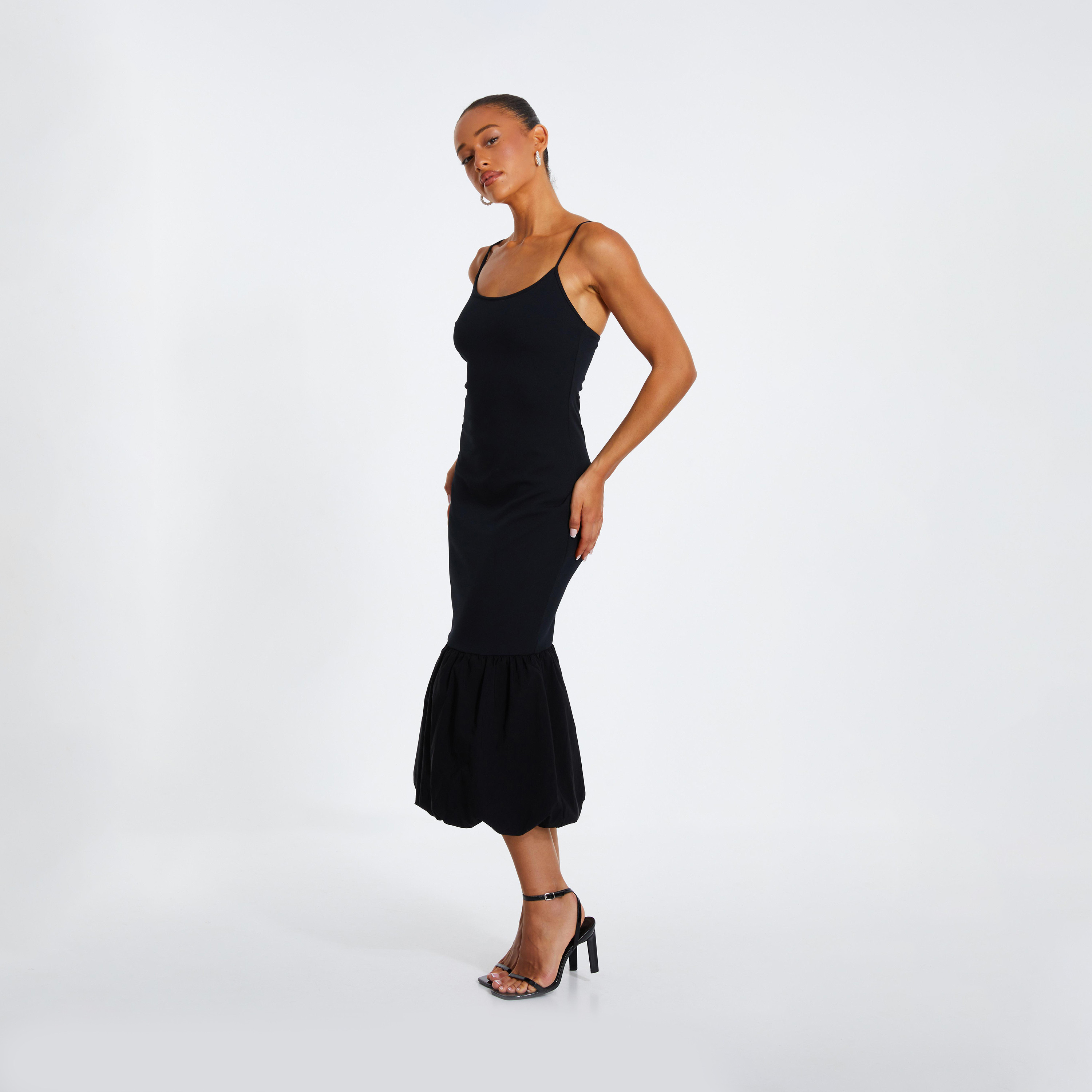 كويز- فستان سهرة متوسط ​​الطول ميدي قماش جيرسيه وبنغالين ببطانة منفوخة وحمالات-women-clothing-dresses-image-3