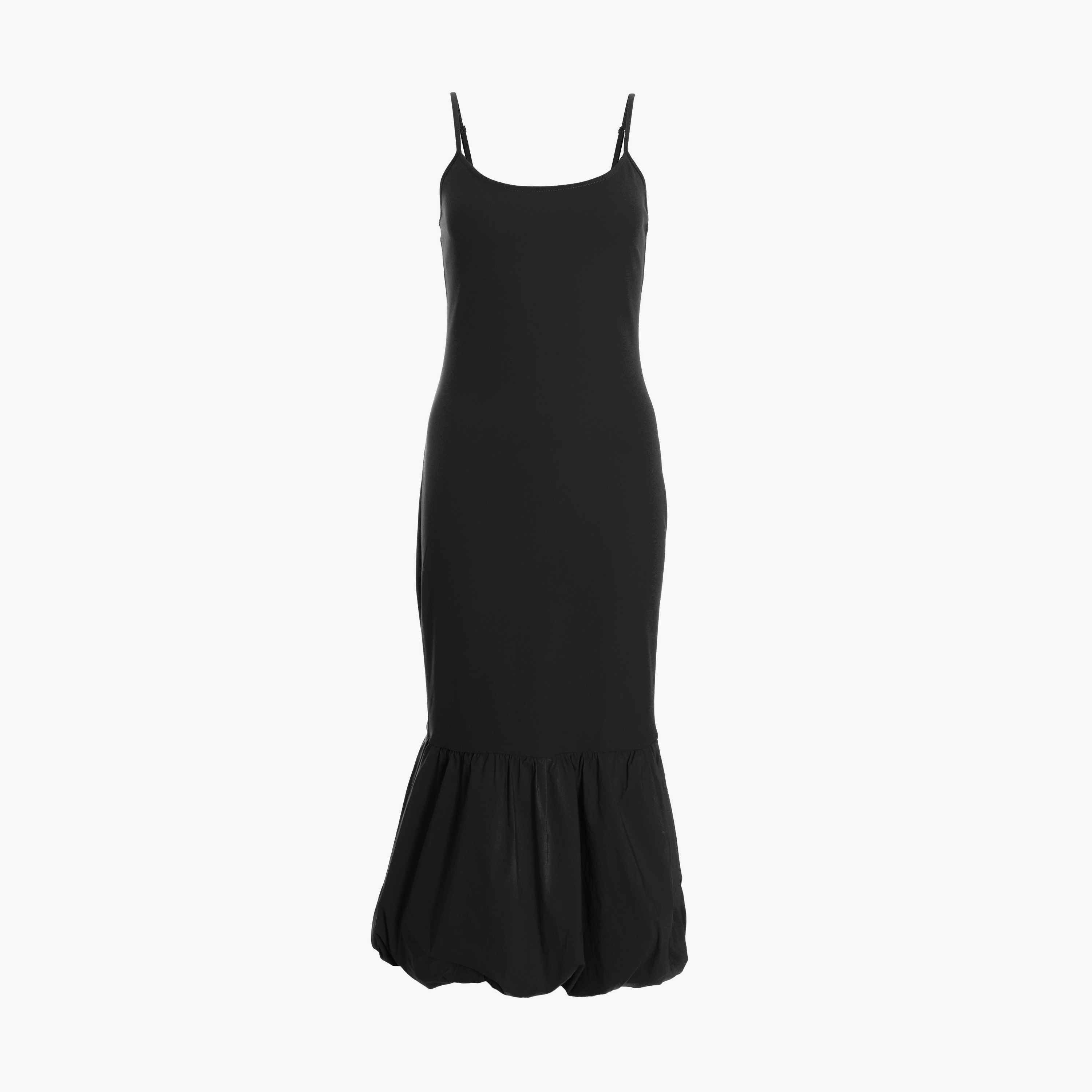 Quiz Black Jersey and Bengaline Puffball Hem Strappy Evening Midi Dress-women-clothing-dresses-image-5