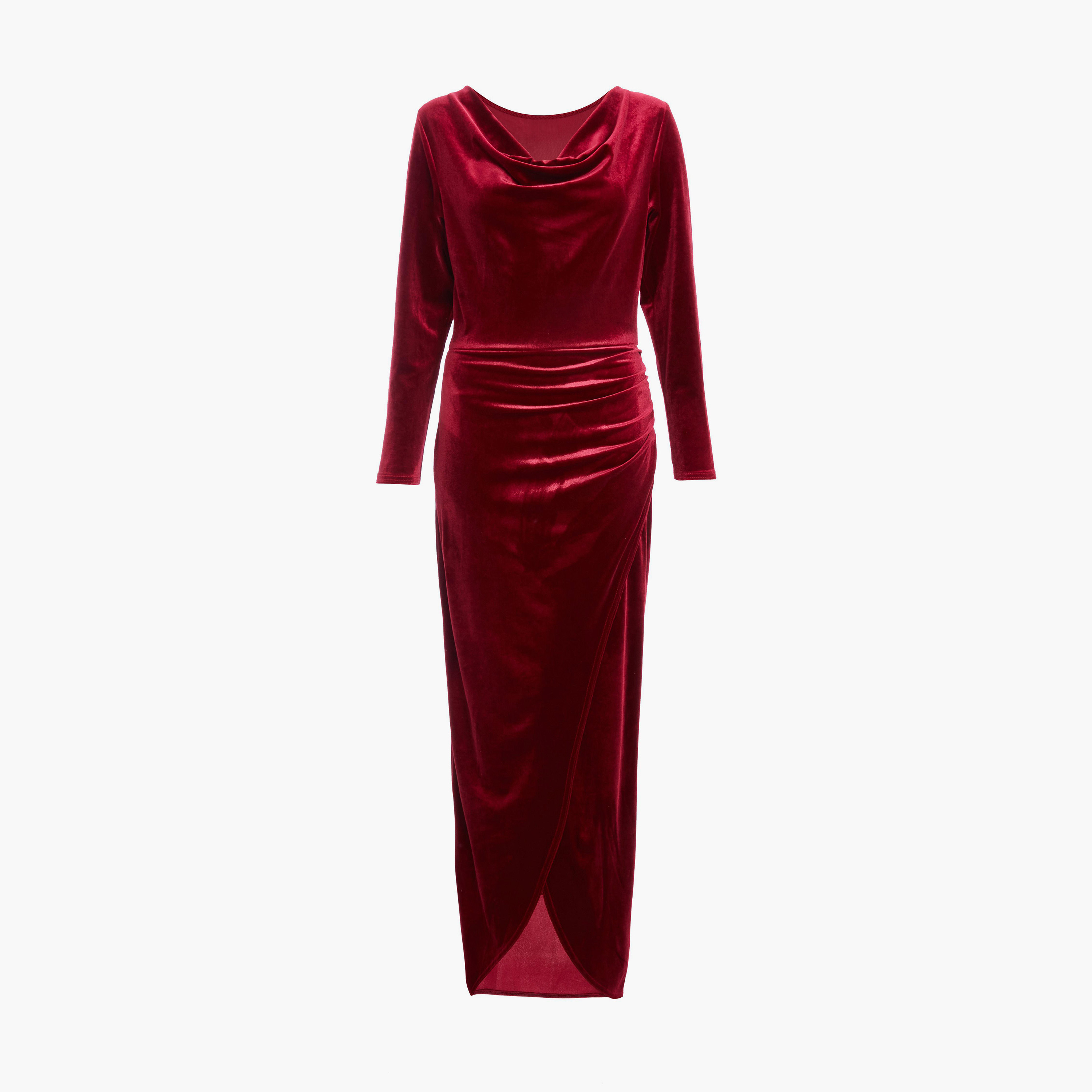 Quiz Berry Velvet Cowl Long Sleeve Maxi Evening Dress-women-clothing-dresses-image-5
