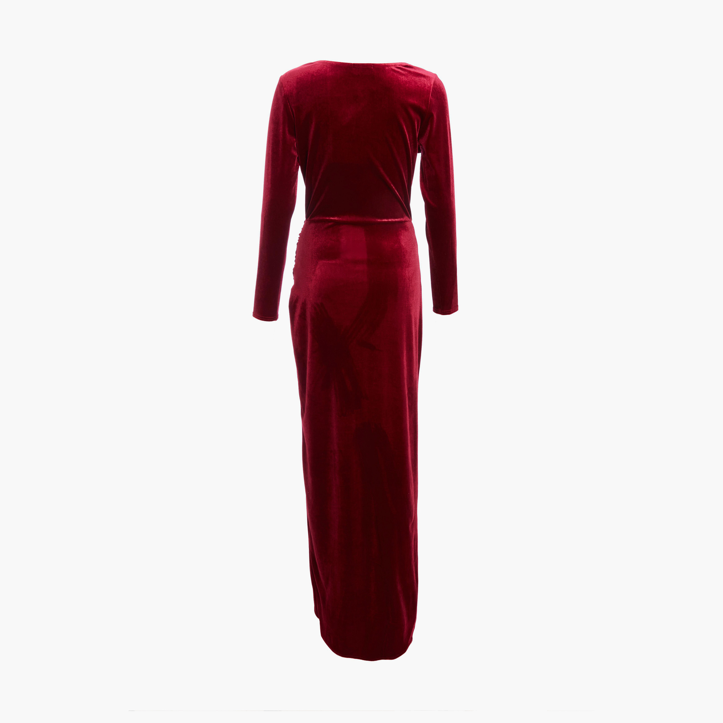 Quiz Berry Velvet Cowl Long Sleeve Maxi Evening Dress-women-clothing-dresses-image-6