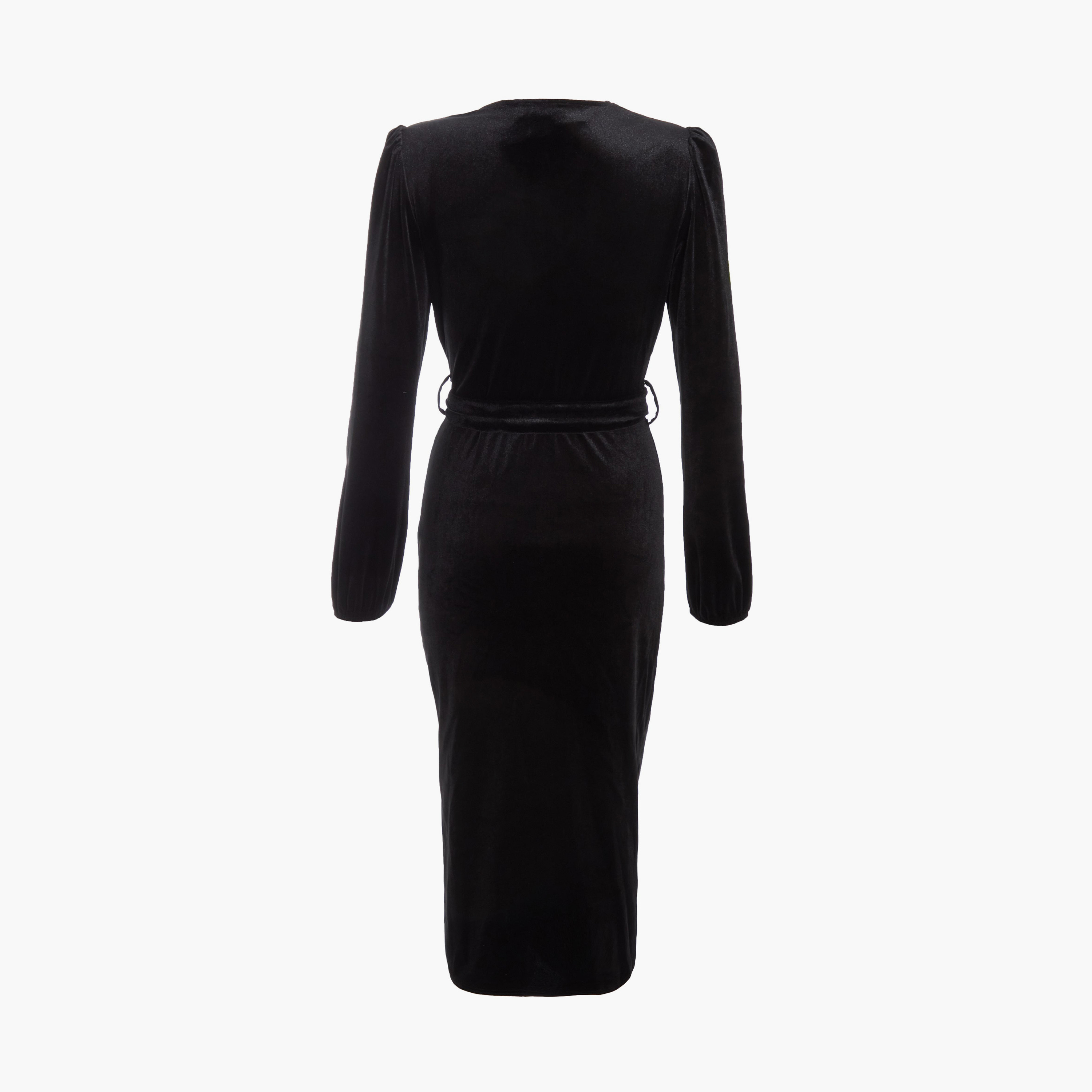 Quiz Black Velvet Wrap Ruched Midi Evening Dress-women-clothing-dresses-image-6