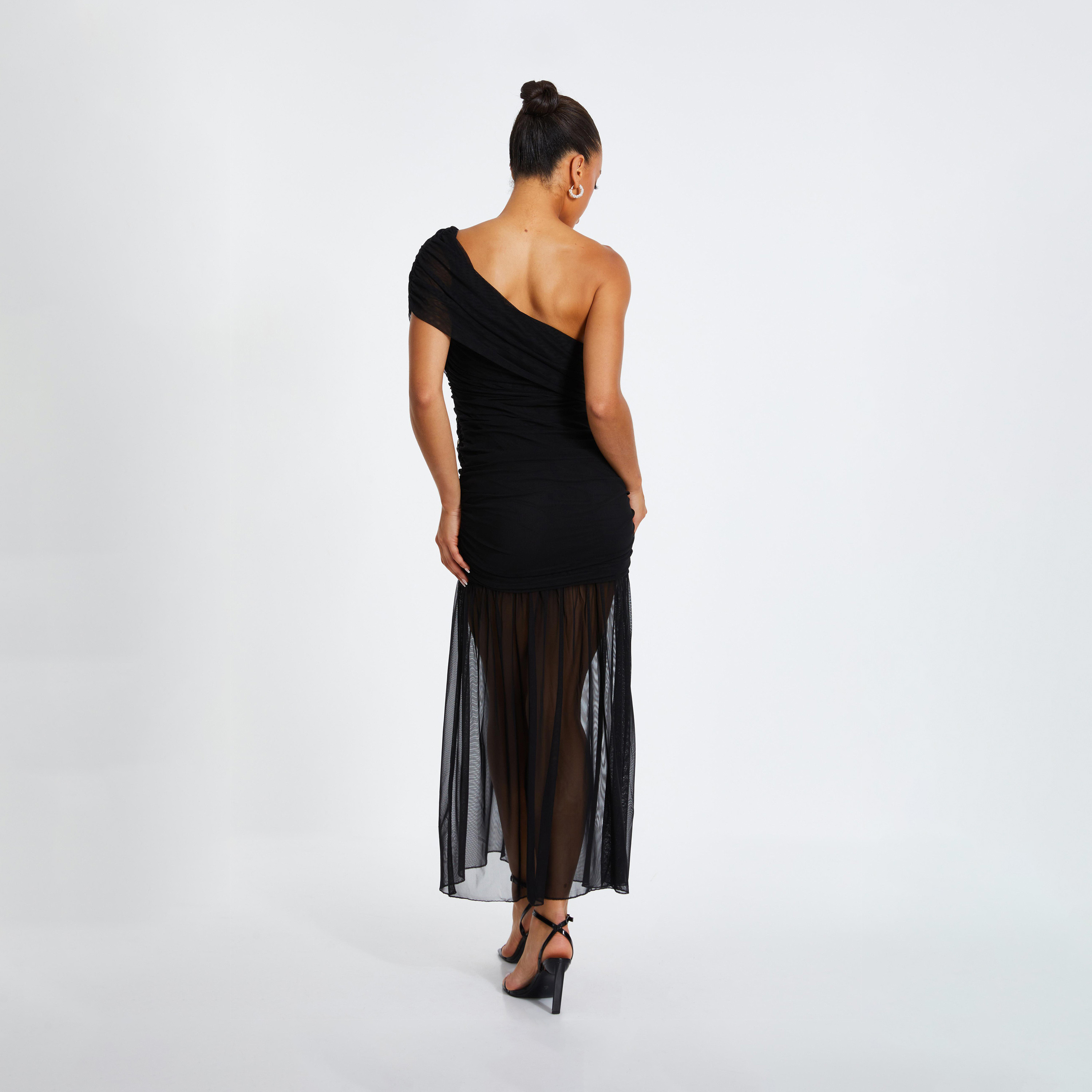 Quiz Black Mesh One Shoulder Drop Waist Midaxi Evening Dress-women-clothing-dresses-image-2