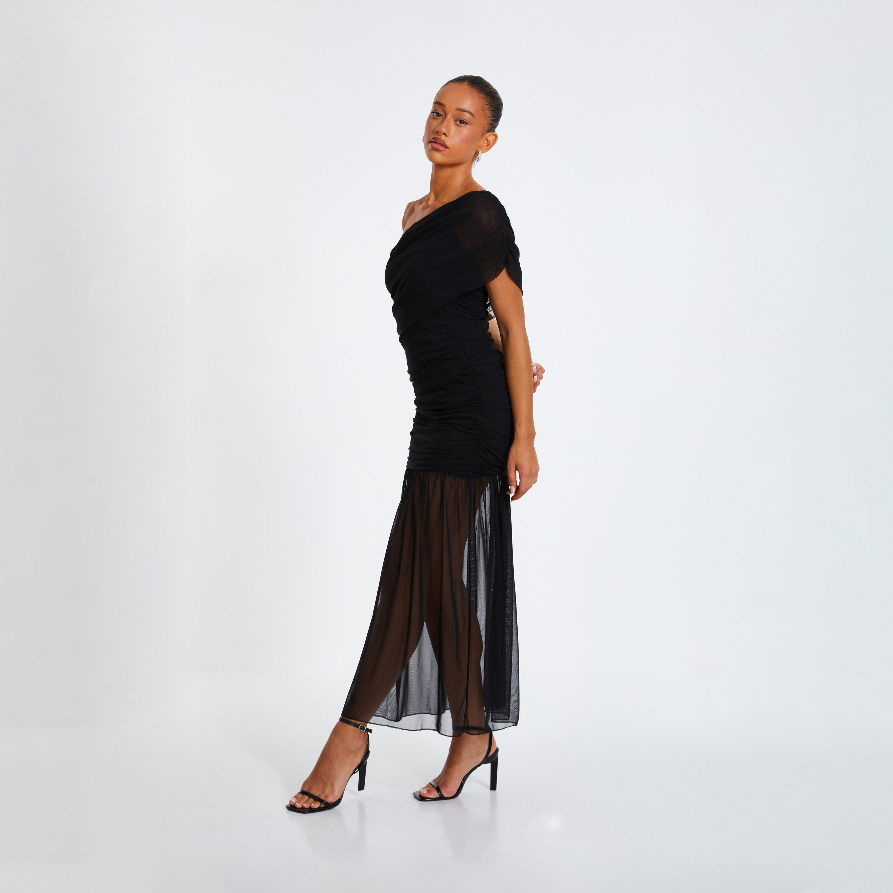 Quiz Black Mesh One Shoulder Drop Waist Midaxi Evening Dress-women-clothing-dresses-image-3